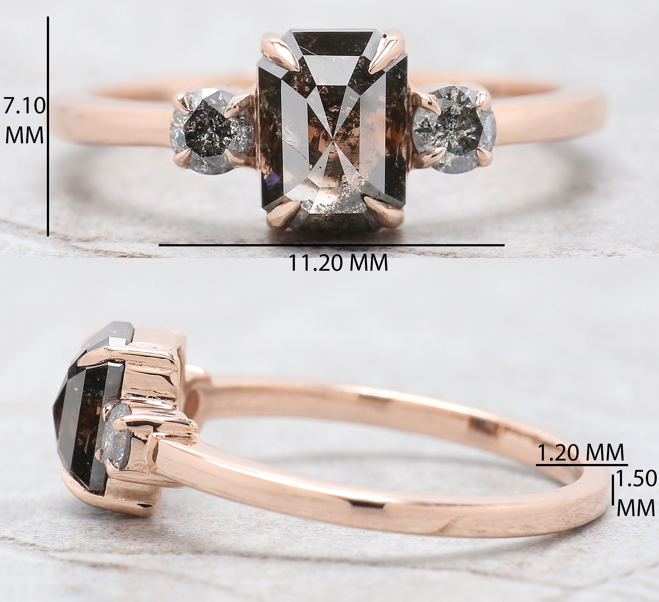 Emerald Cut Black Color Diamond Ring 1.24 Ct 7.00 MM Emerald Diamond Ring 14K Solid Rose Gold Silver Engagement Ring Gift For Her QN615