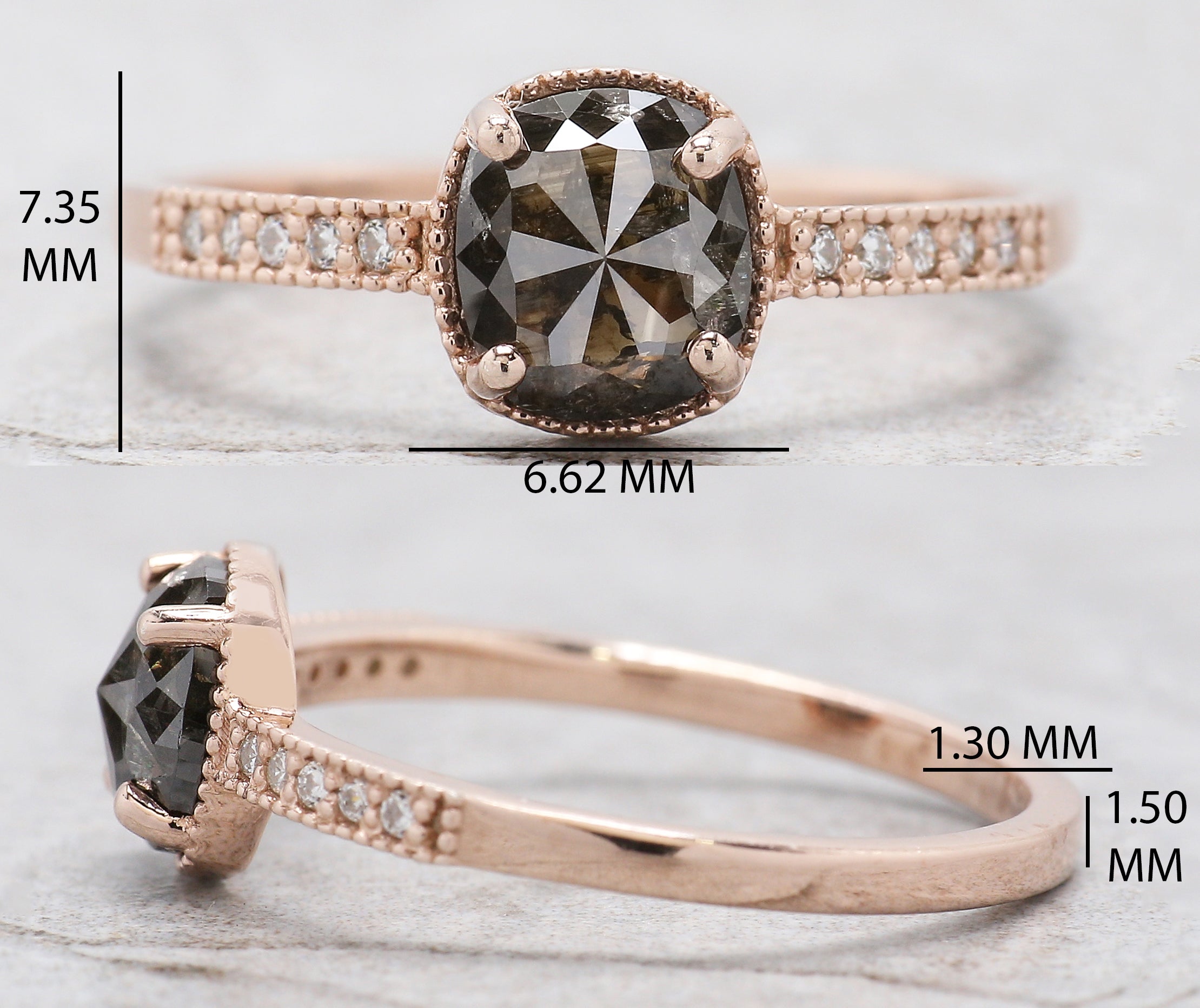 Cushion Shape Brown Color Diamond Ring 1.07 Ct 6.36 MM Cushion Diamond Ring 14K Solid Rose Gold Silver Engagement Ring Gift For Her QL2856