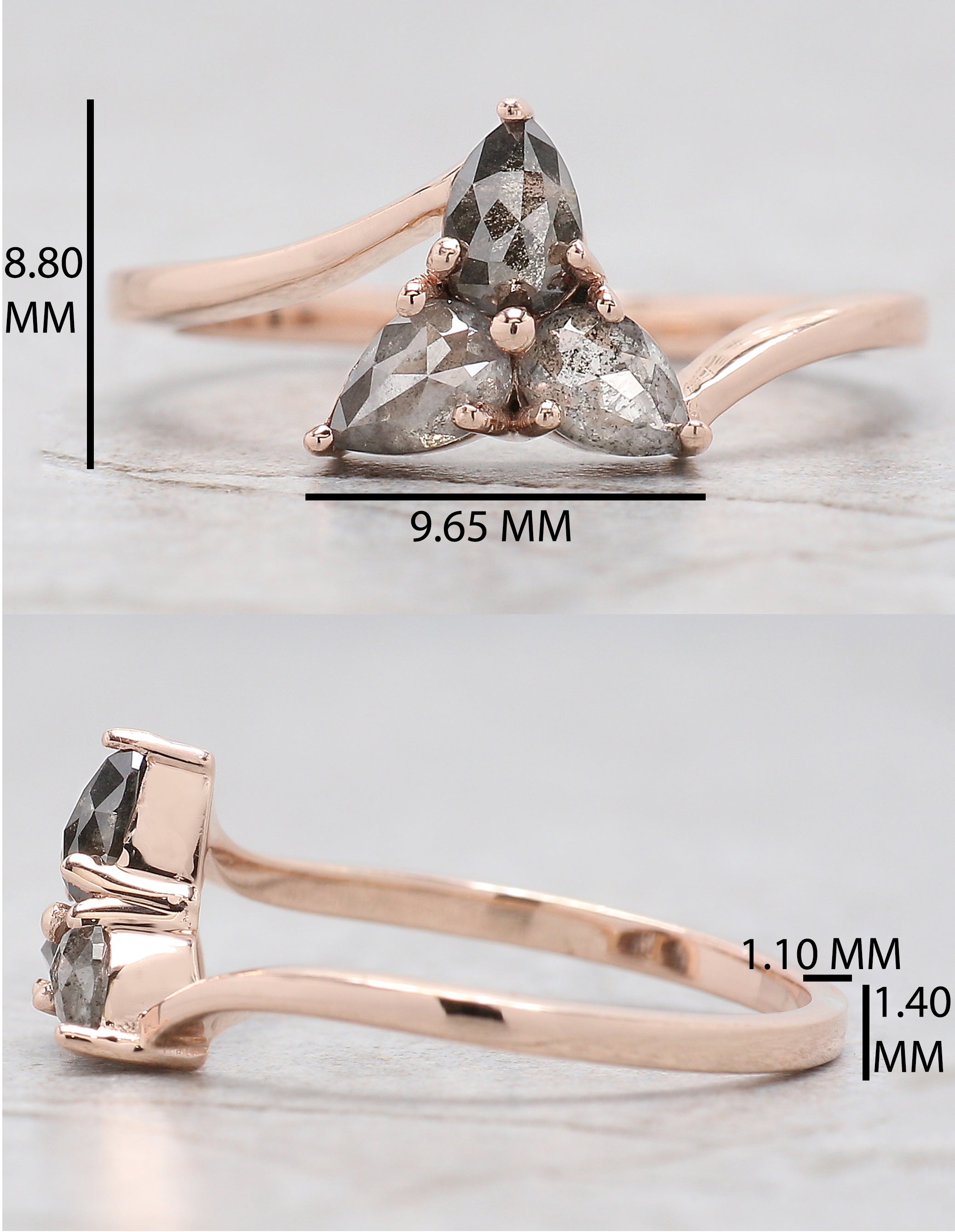 Pear Cut Salt And Pepper Diamond Ring 0.62 Ct 4.90 MM Pear Diamond Ring 14K Solid Rose Gold Silver Pear Engagement Ring Gift For Her QN1580