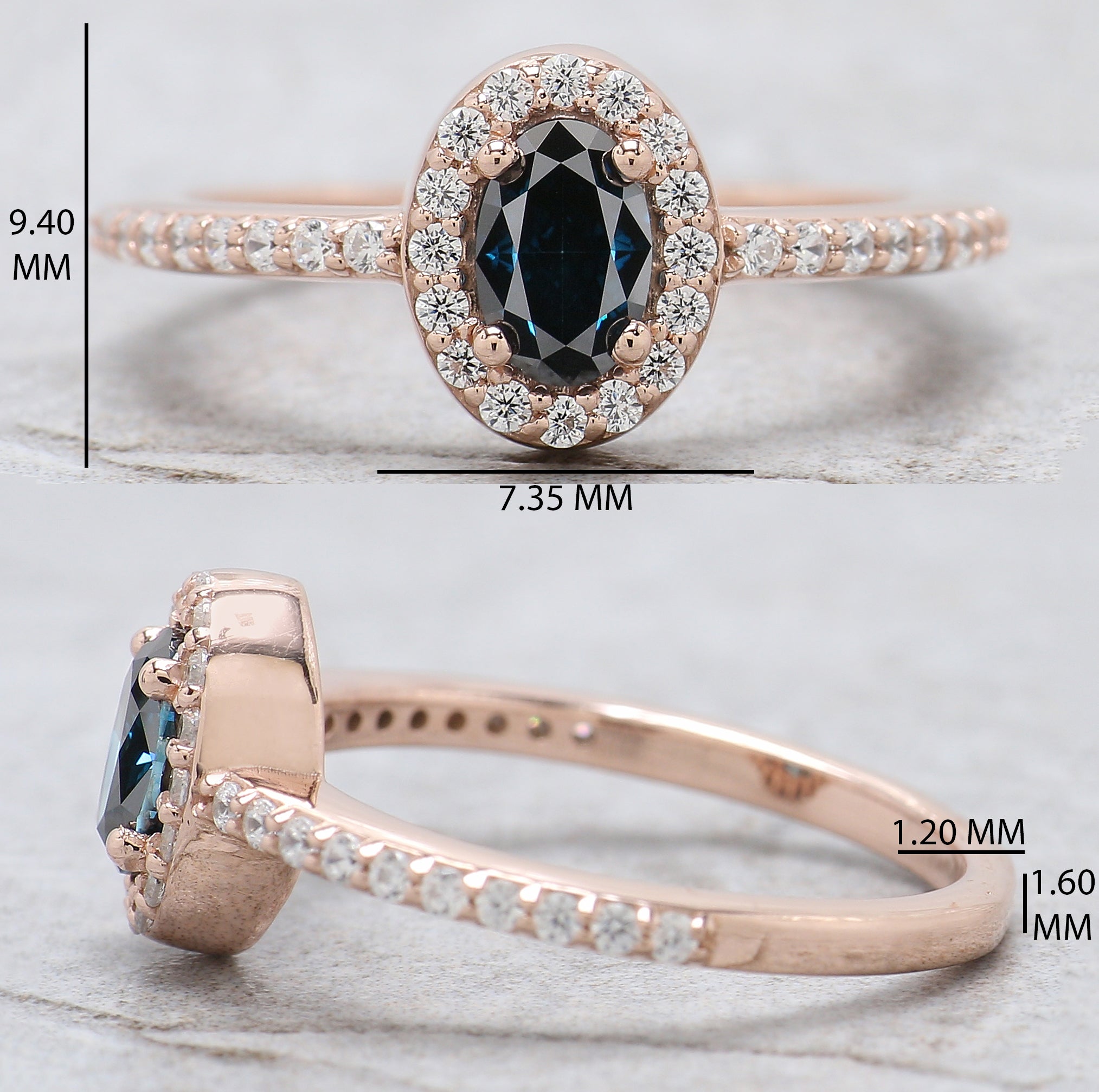 Oval Cut Blue Color Diamond Ring 0.55 Ct 6.00 MM Blue Oval Shape Diamond Ring 14K Solid Rose Gold Silver Engagement Ring Gift For Her QL8522