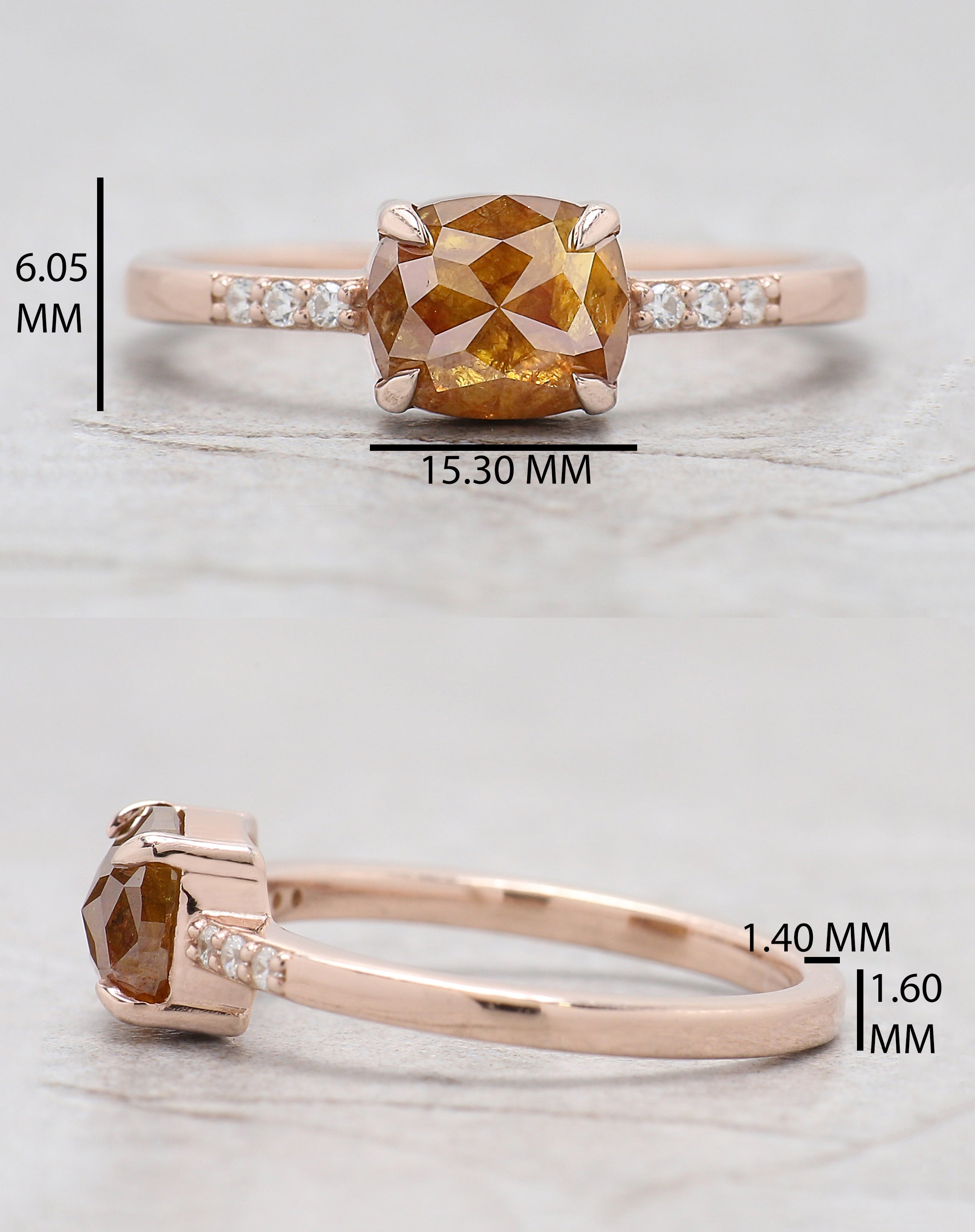 Cushion Yellow Color Diamond Ring 1.39 Ct 6.92 MM Brown Cushion Diamond Ring 14K Solid Rose Gold Silver Engagement Ring Gift For Her QL2885