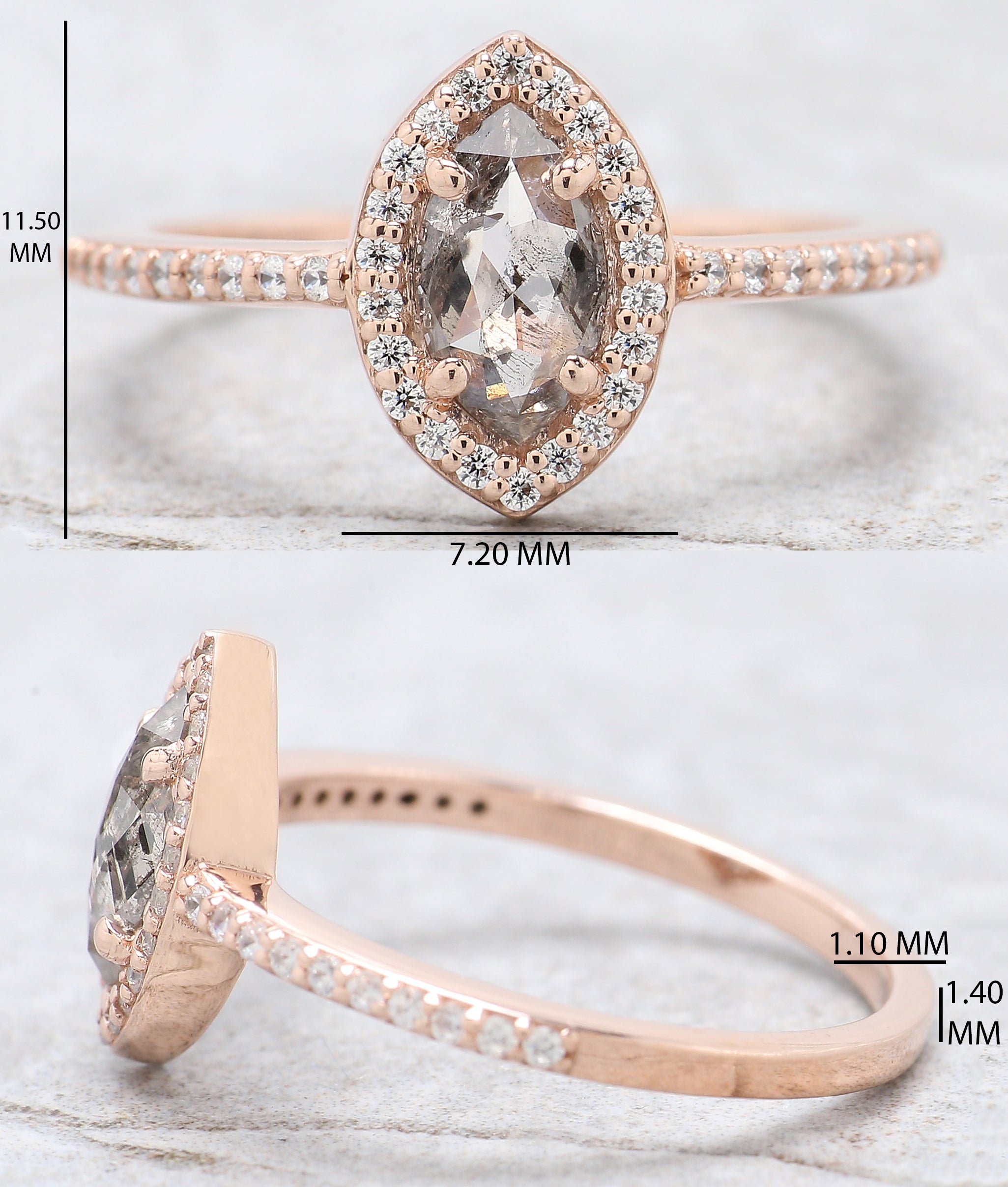 Marquise Salt And Pepper Diamond Ring 0.54 Ct 7.80 MM Marquise Diamond Ring 14K Solid Rose Gold Silver Engagement Ring Gift For Her QL348