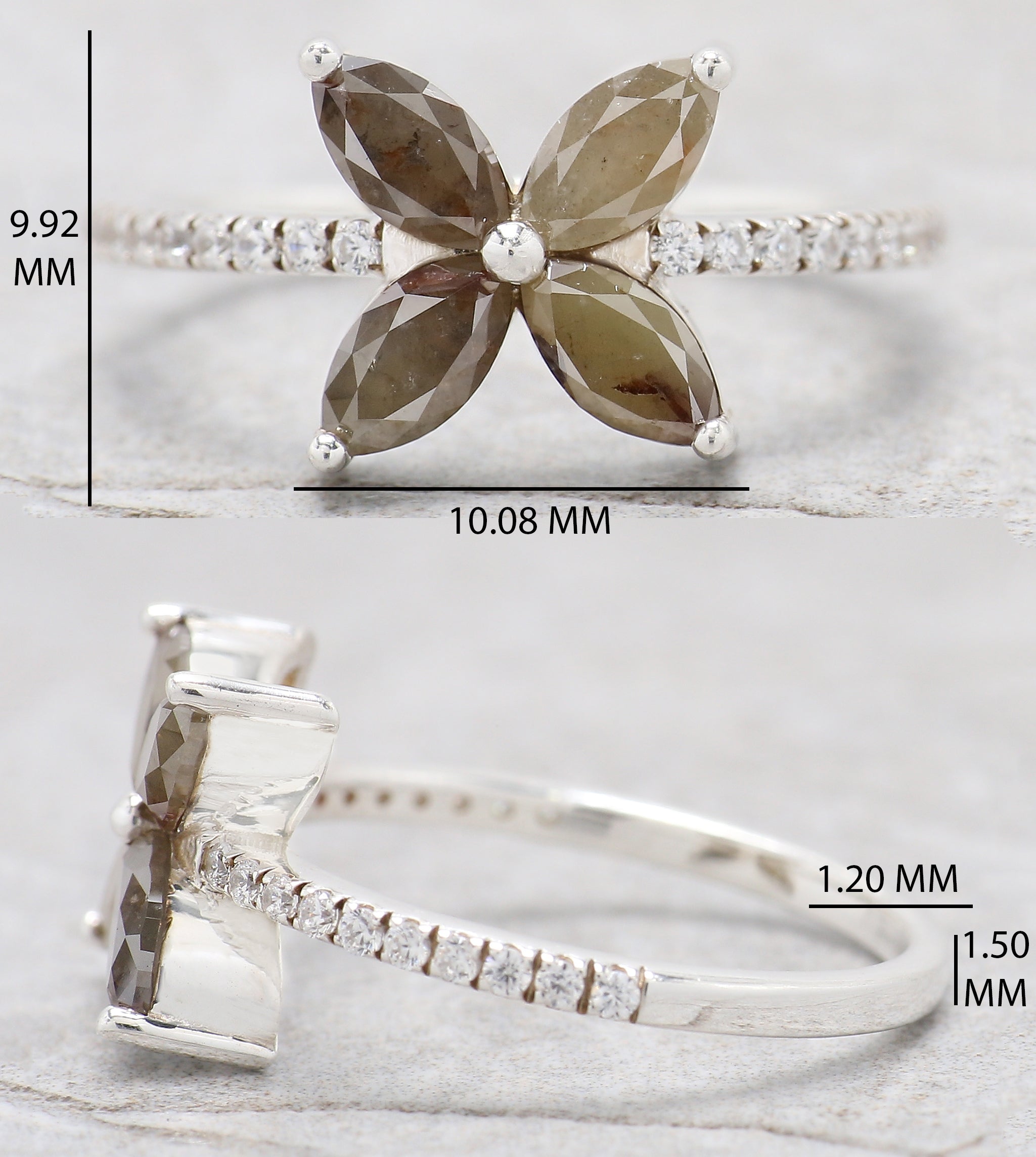 Marquise Yellow Color Diamond Ring 1.01 Ct 6.00 MM Grey Marquise Cut Diamond Ring 14K White Gold Silver Engagement Ring Gift For Her QL9113