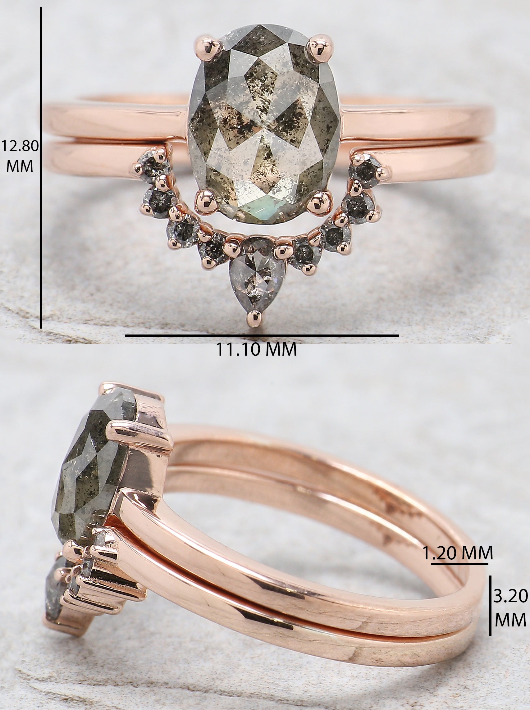 Oval Cut Salt And Pepper Diamond Ring 1.61 Ct 8.55 MM Oval Diamond Ring 14K Solid Rose Gold Silver Oval Engagement Ring Gift For Her QN870