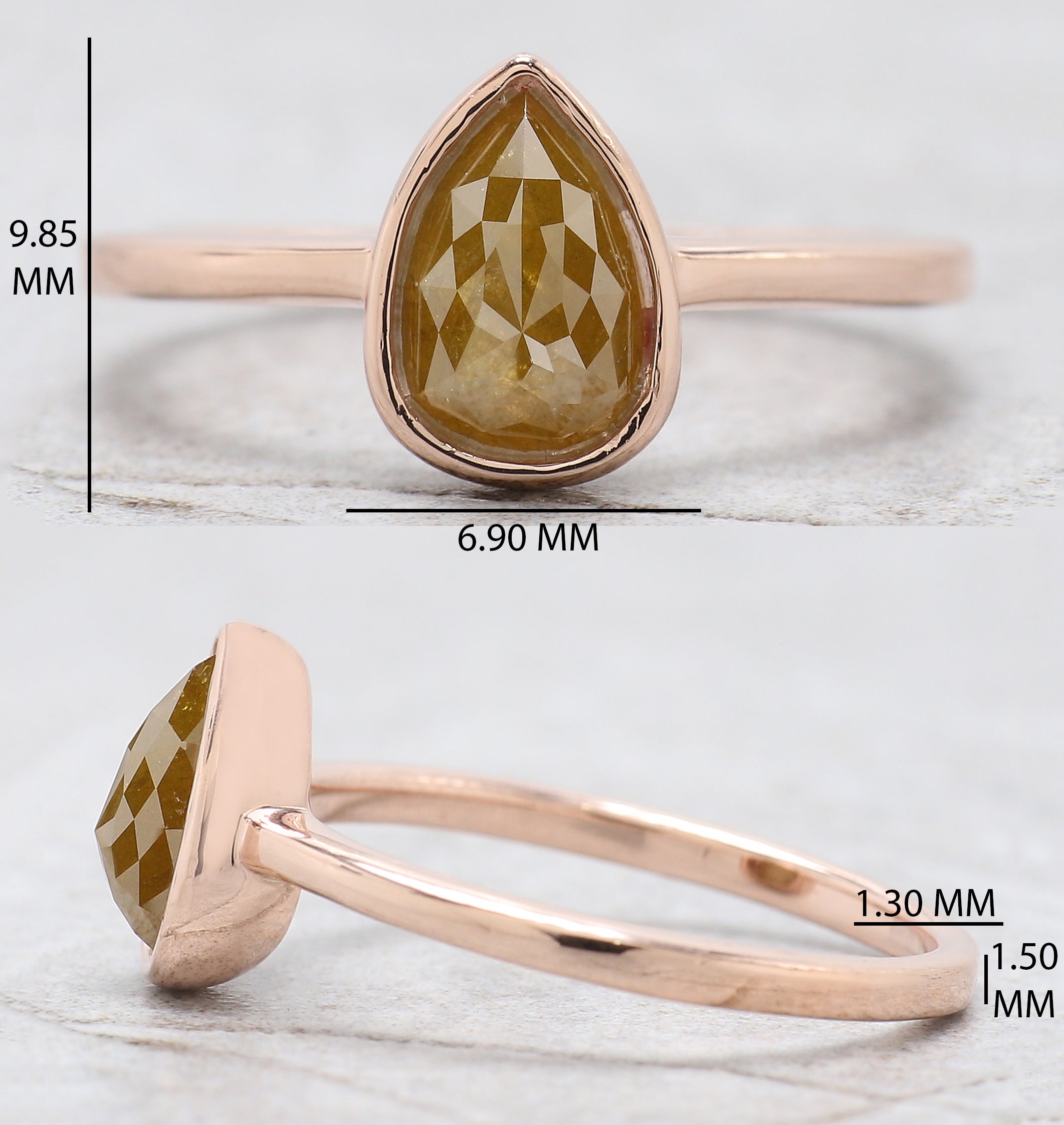 Pear Cut Yellow Color Diamond Ring 1.22 Ct 7.85 MM Pear Shape Diamond Ring 14K Solid Rose Gold Silver Engagement Ring Gift For Her QL1620