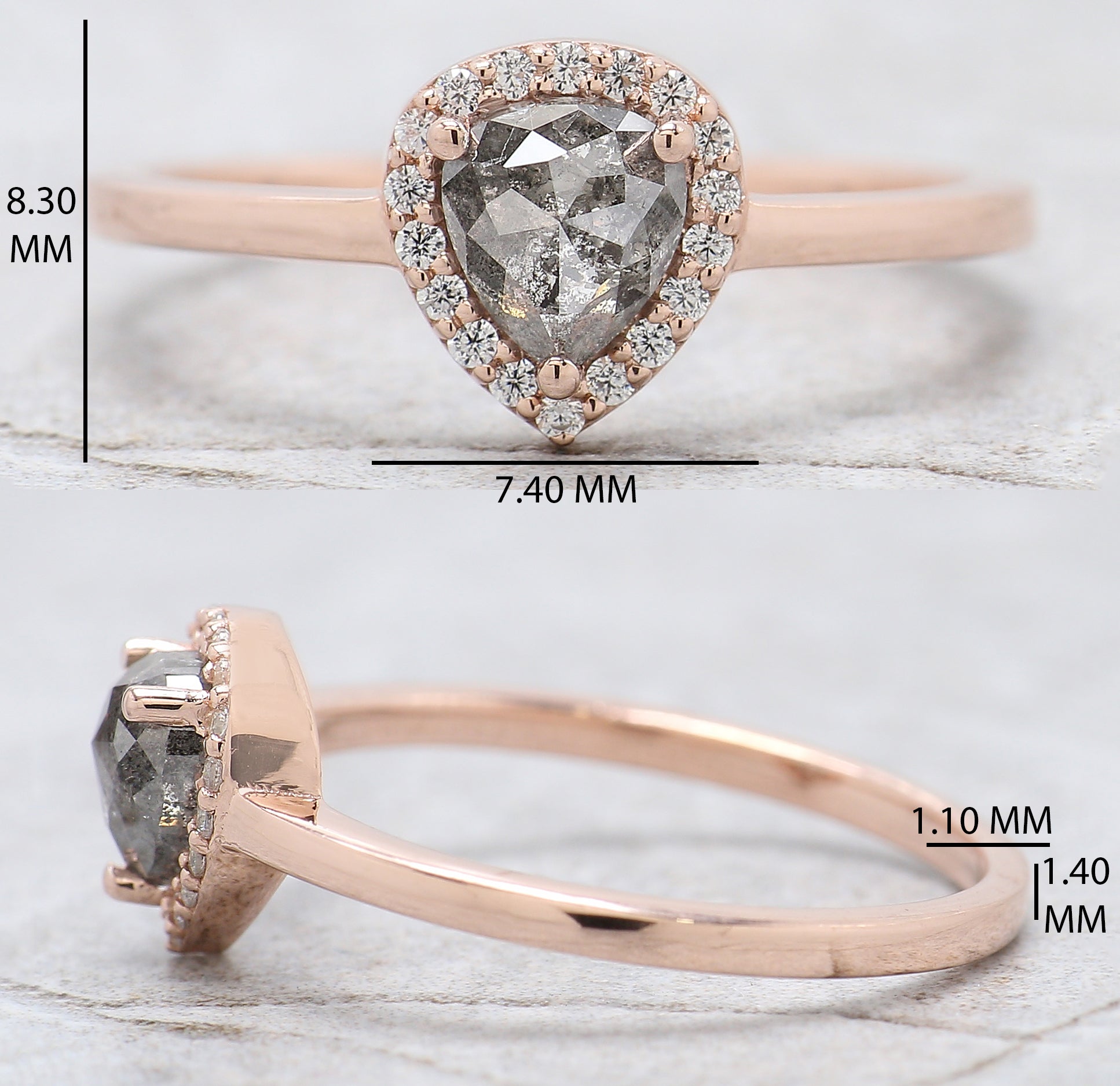 Heart Salt And Pepper Diamond Ring 0.73 Ct 5.54 MM Heart Shape Diamond Ring 14K Solid Rose Gold Silver Engagement Ring Gift For Her QL2469