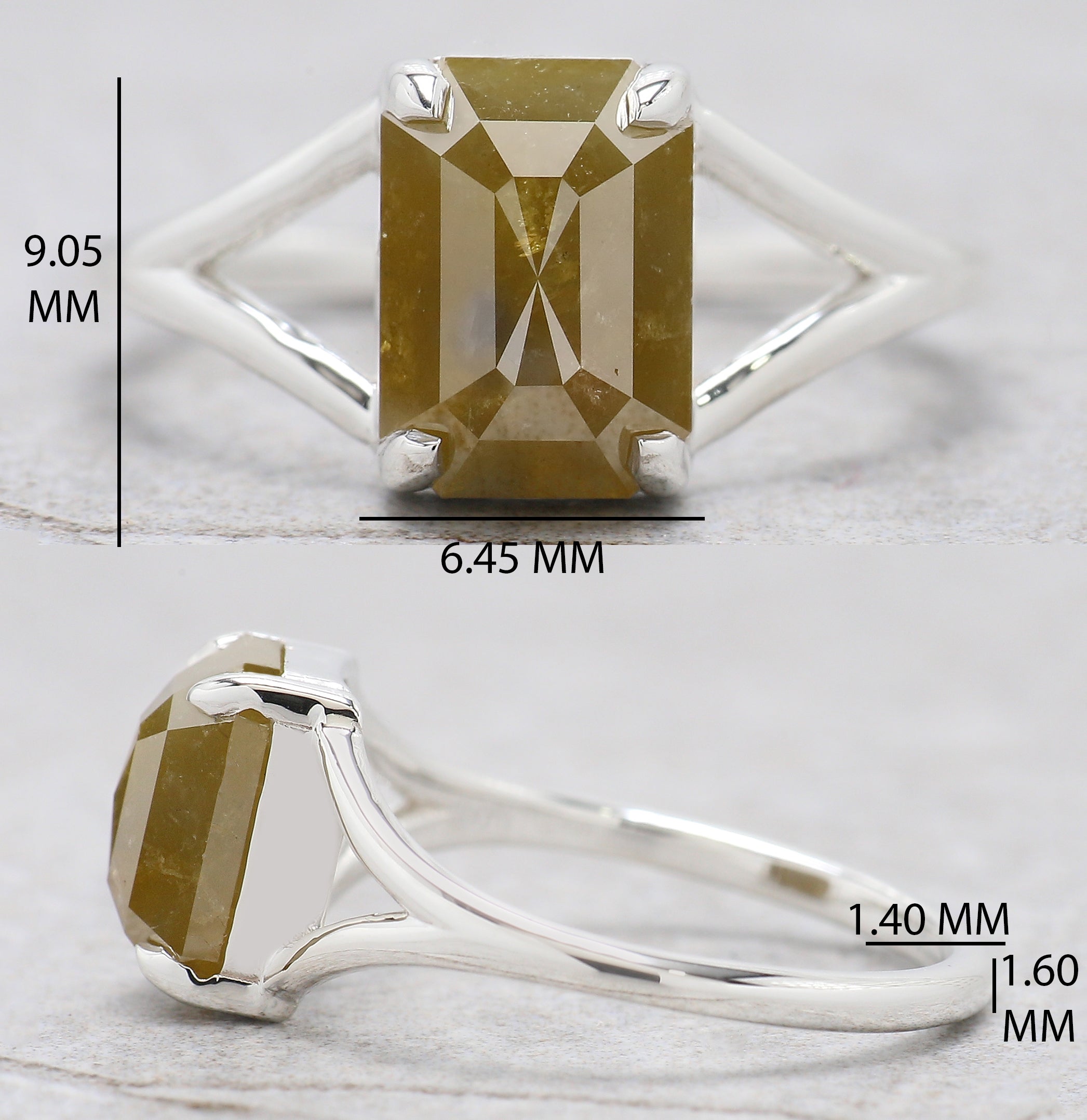 Emerald Cut Yellow Color Diamond Ring 2.77 Ct 8.90 MM Emerald Diamond Ring 14K Solid Rose Gold Silver Engagement Ring Gift For Her QN153
