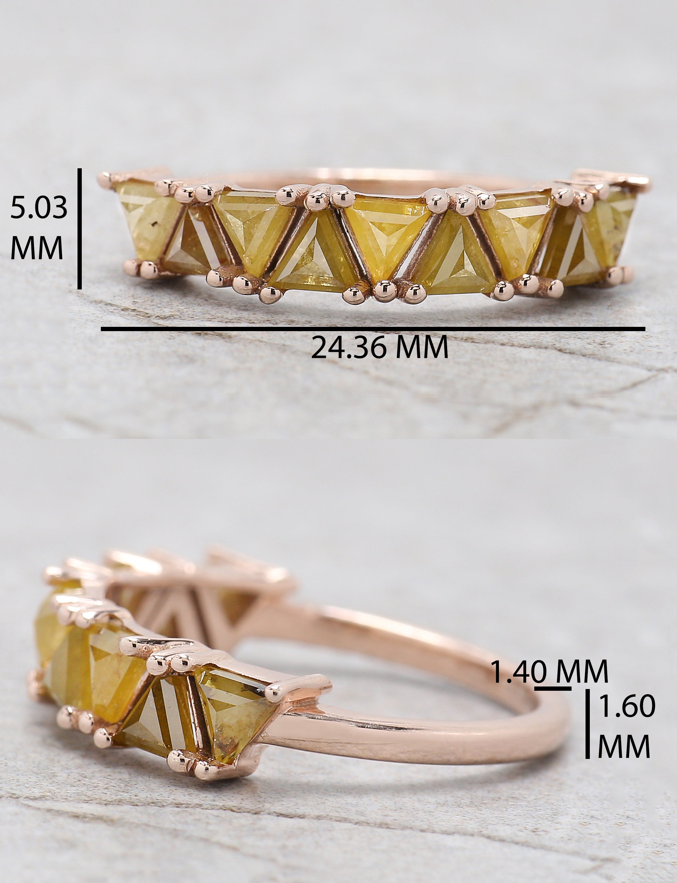 Triangle Cut Yellow Color Diamond Ring 1.28 Ct 3.75 MM Triangle Diamond Ring 14K Solid Rose Gold Silver Engagement Ring Gift For Her QL2052