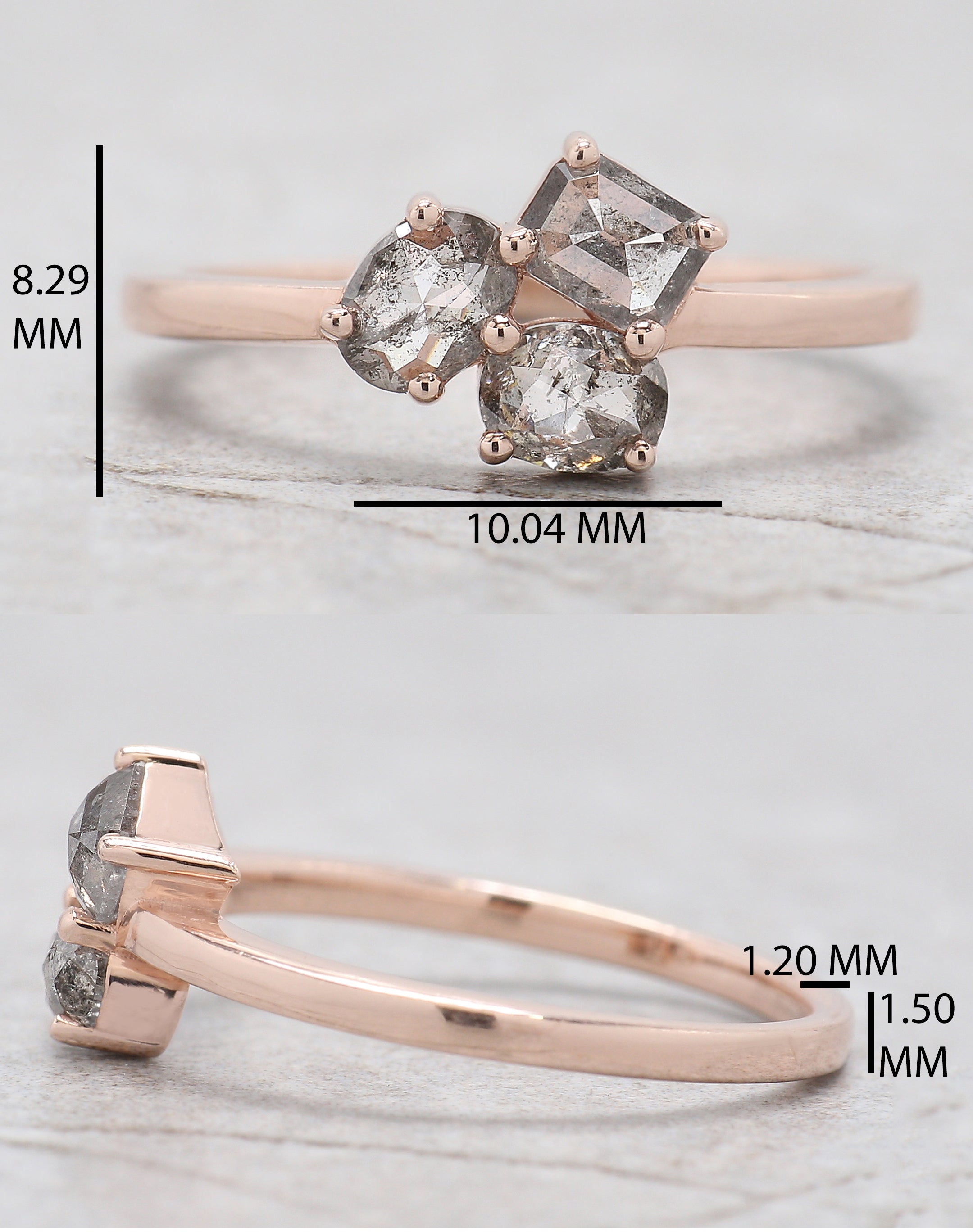 Mix Shape Salt And Pepper Diamond Ring 0.85 Ct 4.80 MM Mix Shape Diamond Ring 14K Solid Rose Gold Silver Engagement Ring Gift For Her QL636