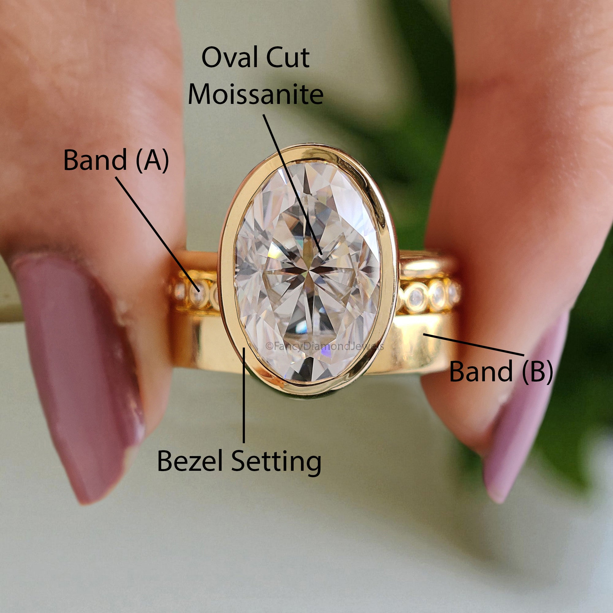 Oval Cut Moissanite Engagement Ring 4.15 CT Colorless Moissanite Oval Wedding Ring Hidden Halo Ring Propose Ring Bezel Setting Ring FD32