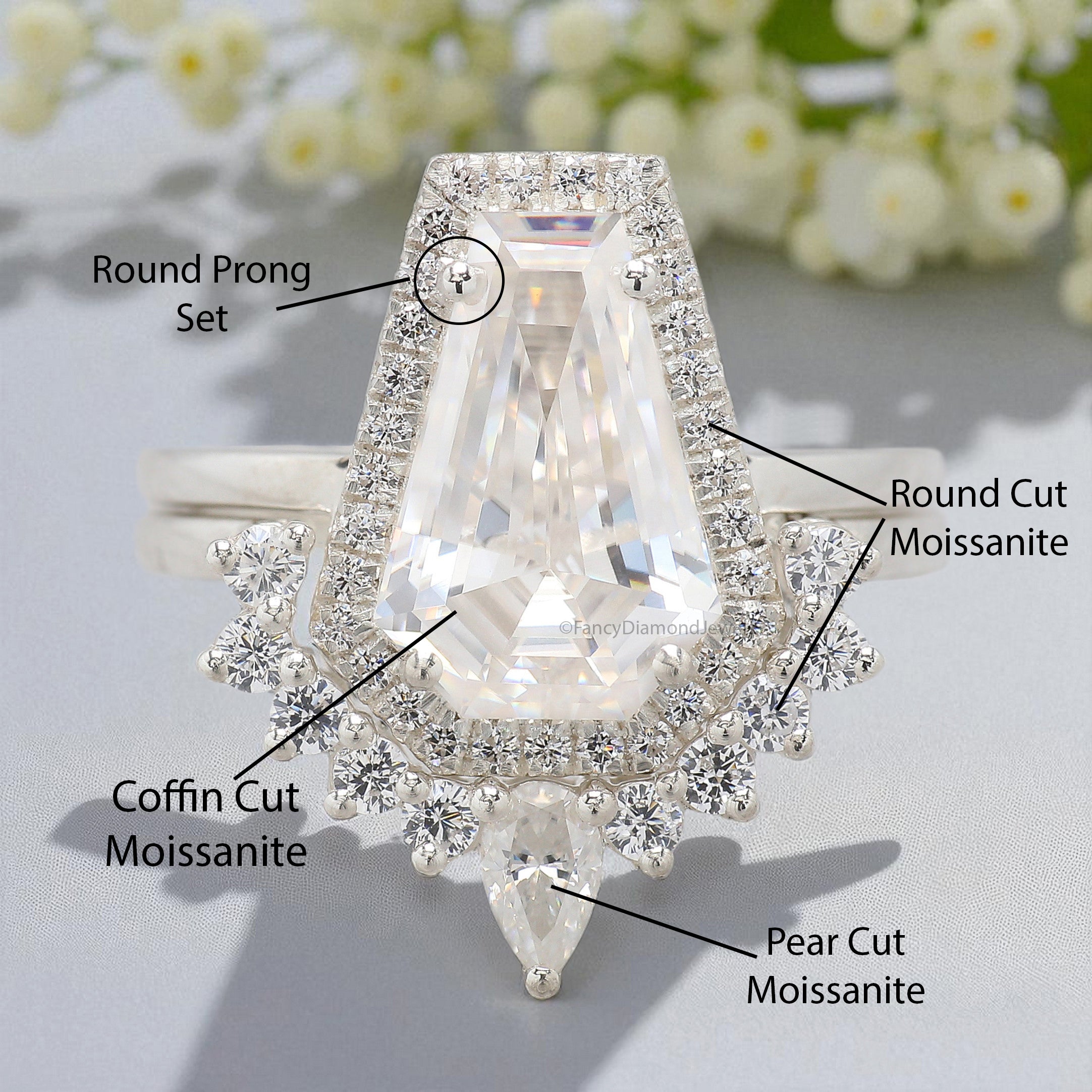 3.75 CT Coffin Cut Engagement Ring set in Solid Rose 10K/14k/18k Gold Coffin Cut Solitaire Engagement Ring Bridal Wedding Ring Set FD204