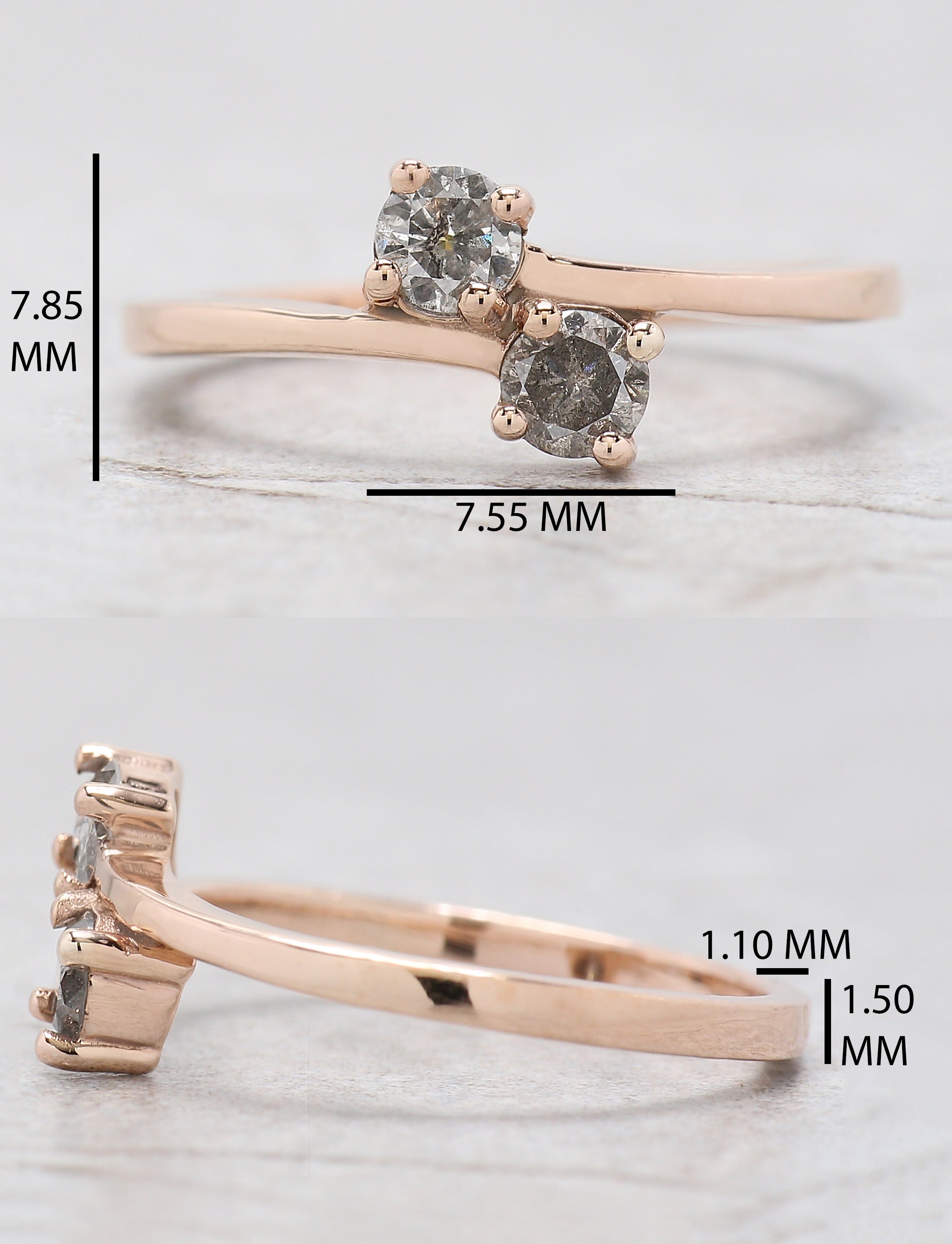 Round Cut Salt And Pepper Diamond Ring 0.36 Ct 3.60 MM Round Diamond Ring 14K Solid Rose Gold Silver Engagement Ring Gift For Her QL6924