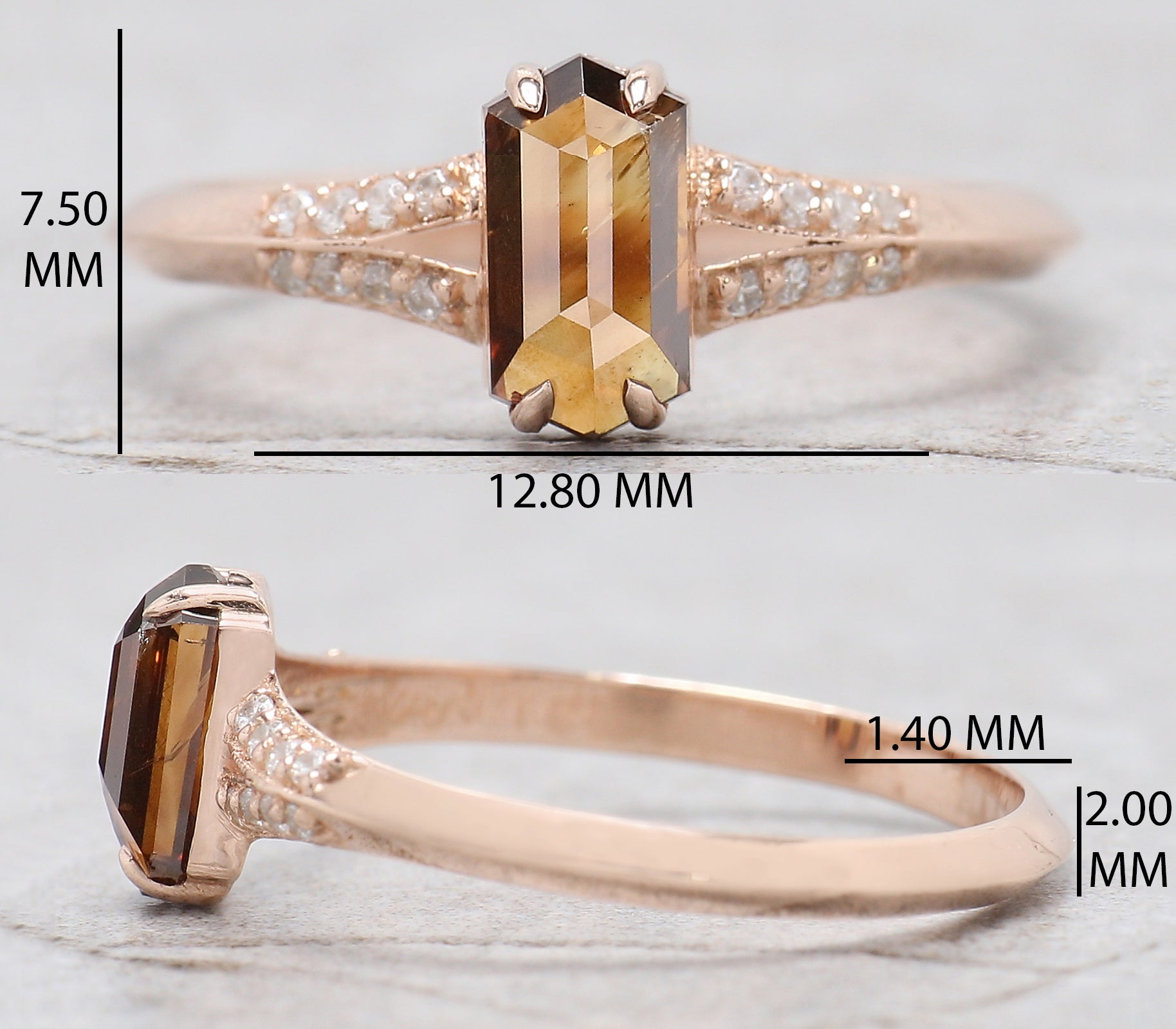 Hexagon Cut Brown Color Diamond Ring 0.76 Ct 7.40 MM Hexagon Diamond Ring 14K Solid Rose Gold Silver Engagement Ring Gift For Her QL1660