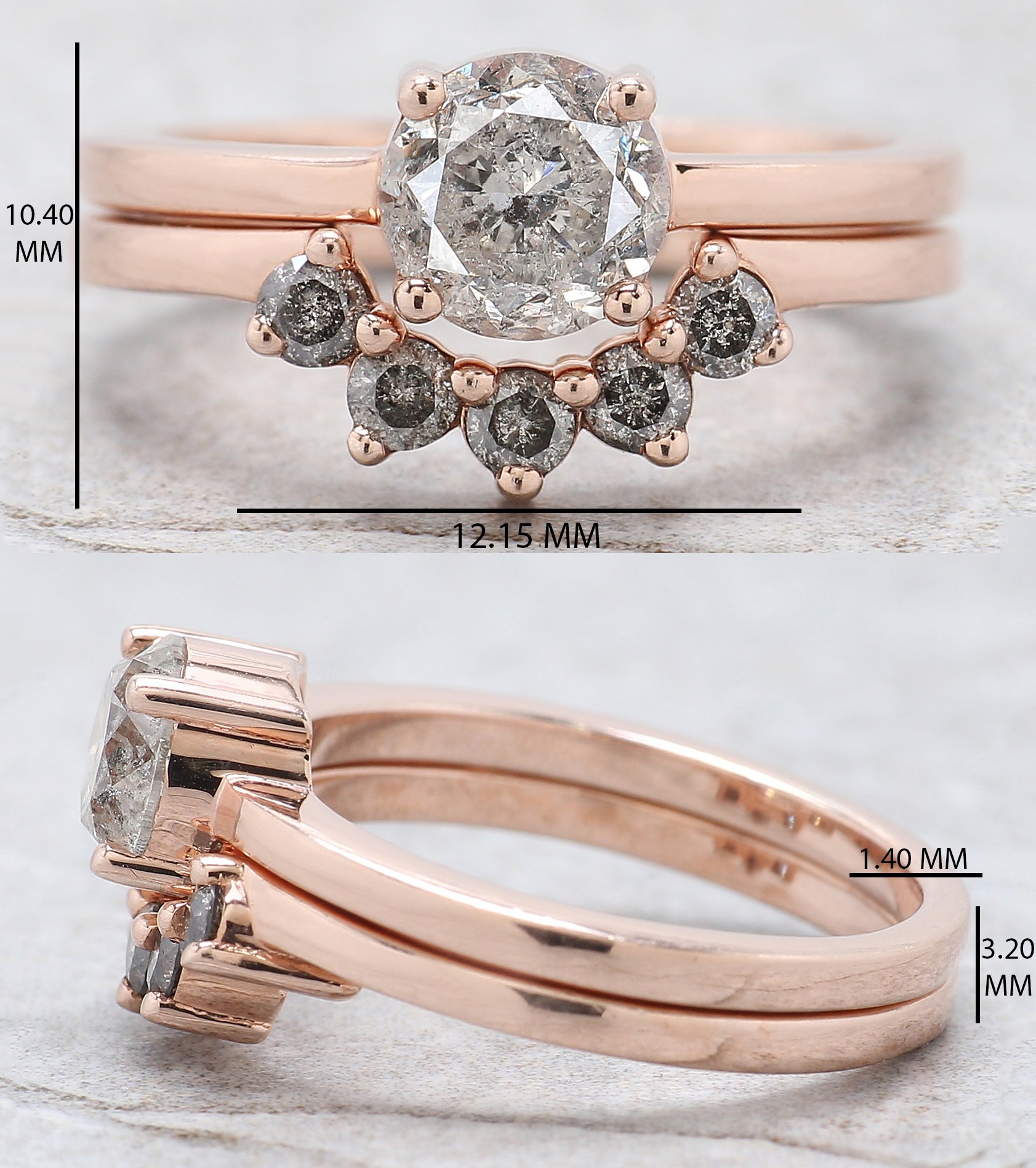 Round Cut Salt And Pepper Diamond Ring 1.18 Ct 6.37 MM Round Diamond Ring 14K Solid Rose Gold Silver Engagement Ring Gift For Her QL2603