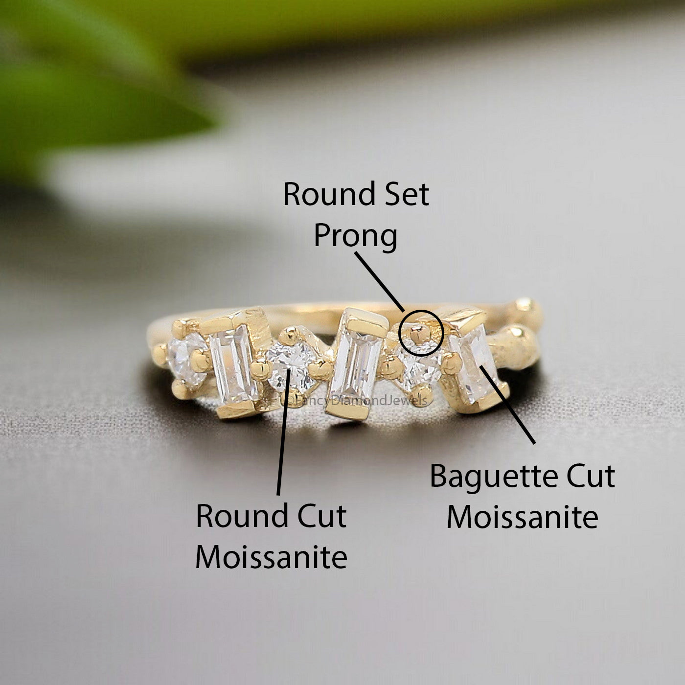 Dainty Baguette & Round Brilliant Cut Colorless Moissanite Diamond Ear Cuff Conch Ear Cuff Yellow Gold Ear Wrap FD329