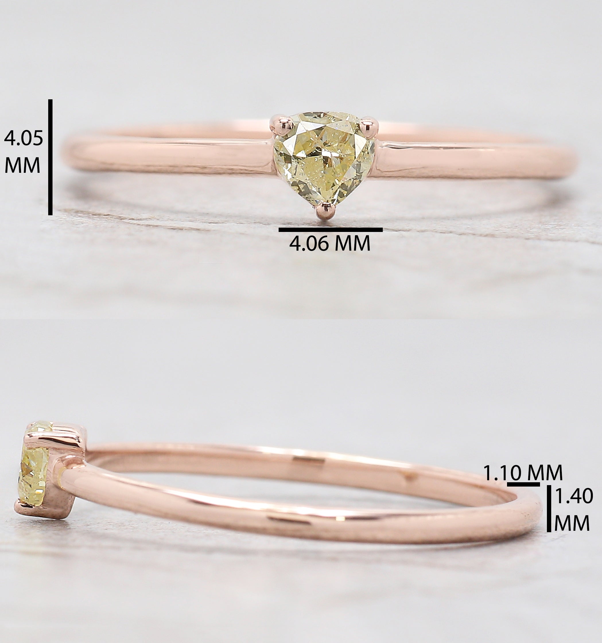 Heart Cut Yellow Color Diamond Ring 0.19 Ct 3.50 MM Heart Shape Diamond Ring 14K Solid Rose Gold Silver Engagement Ring Gift For Her QN8175