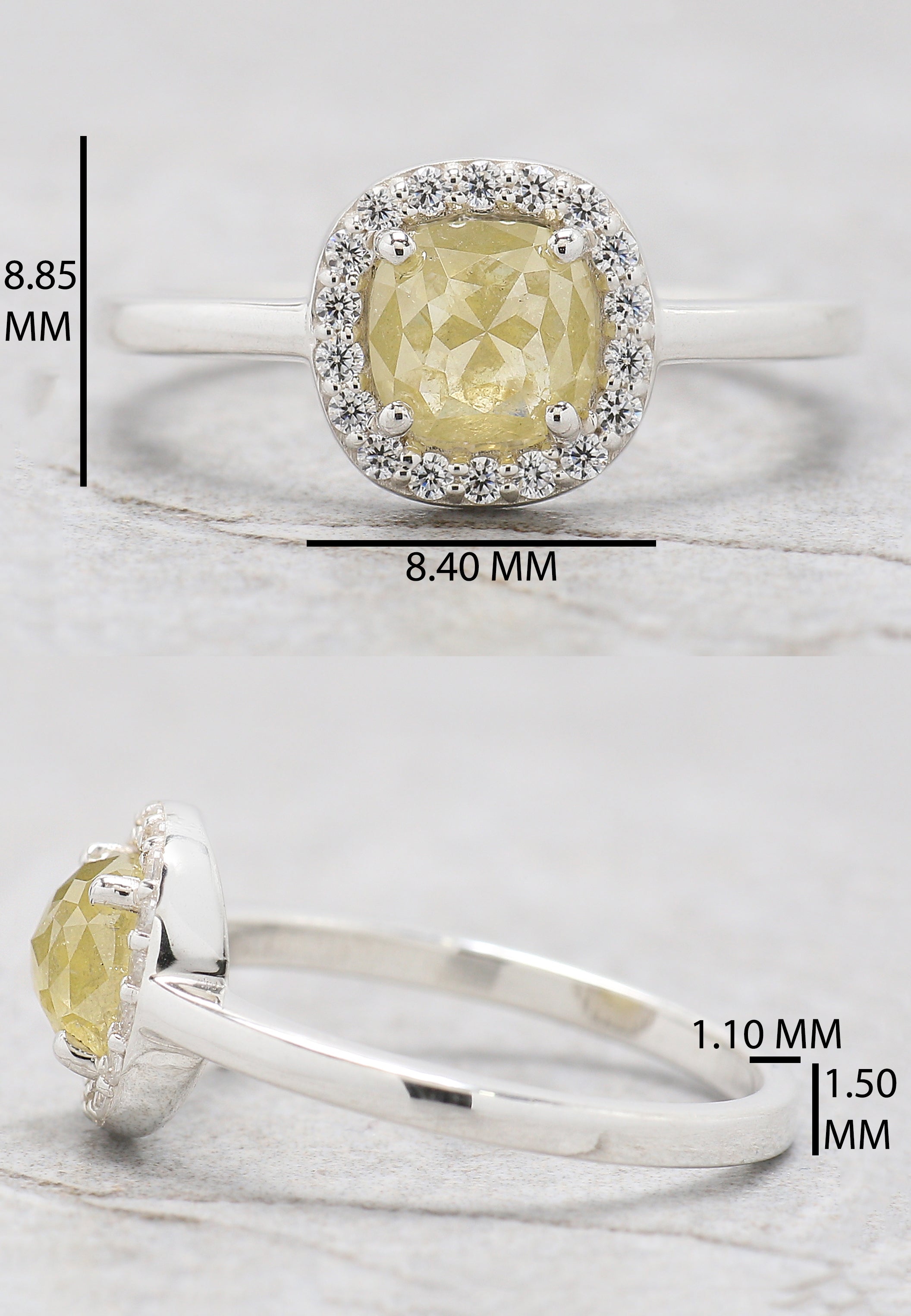 Cushion Yellow Color Diamond Ring 0.81 Ct 5.65 MM Cushion Shape Diamond Ring 14K Solid White Gold Silver Engagement Ring Gift For Her QL9098