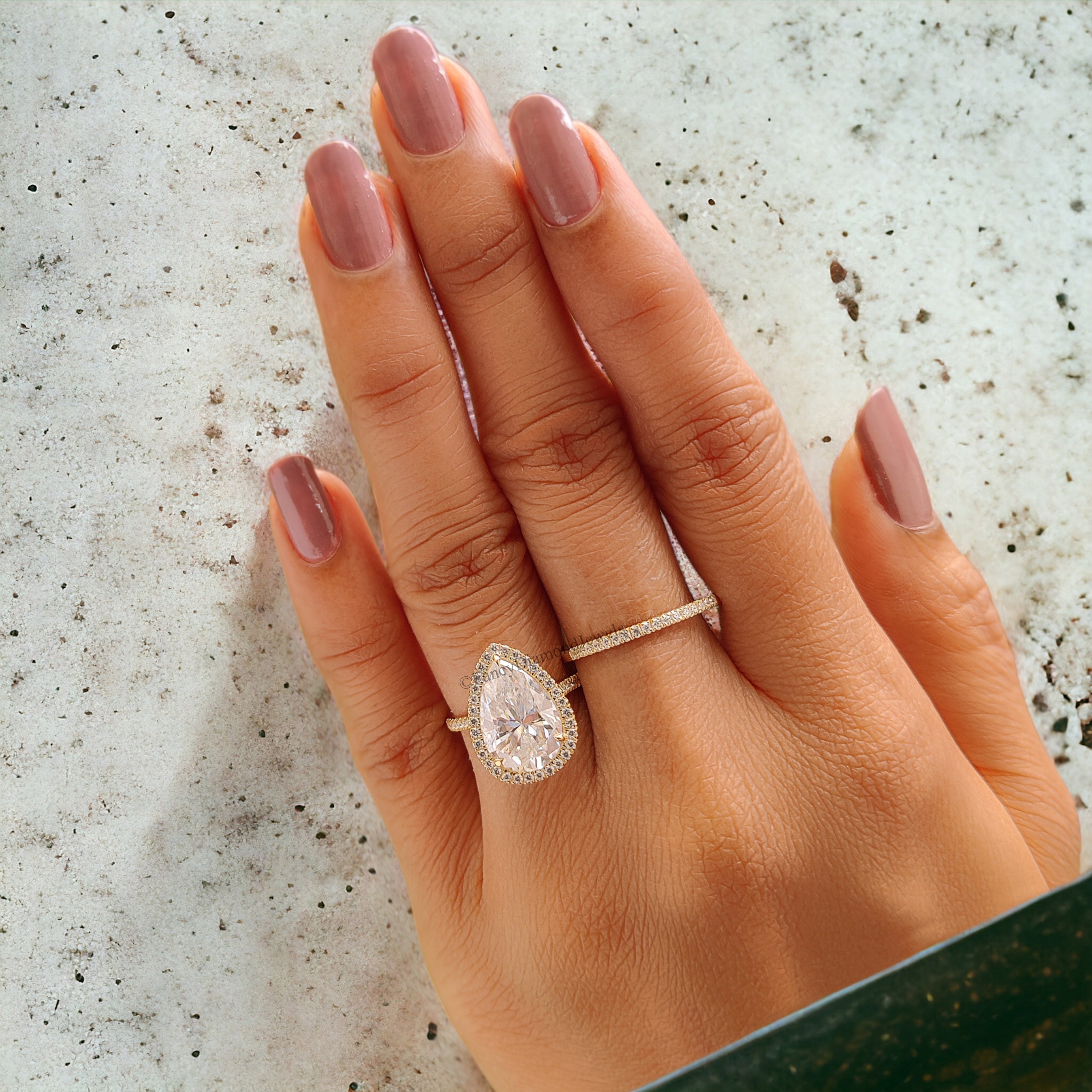 Pear Cut Moissanite Ring Colorless Moissanite Engagement Ring Matching Eternity Band Wedding Ring Set Halo Bridal Ring Set For Women FD183