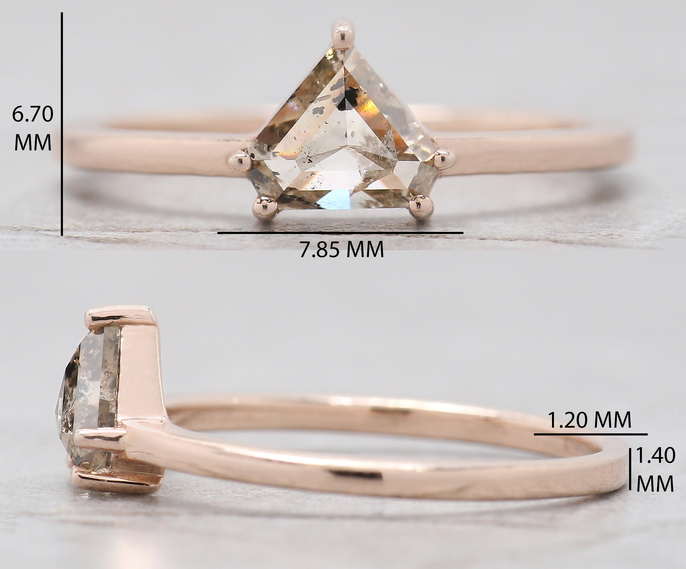 Shield Cut Salt And Pepper Diamond Ring 0.73 Ct 5.79 MM Shield Diamond Ring 14K Solid Rose Gold Silver Engagement Ring Gift For Her QL9513