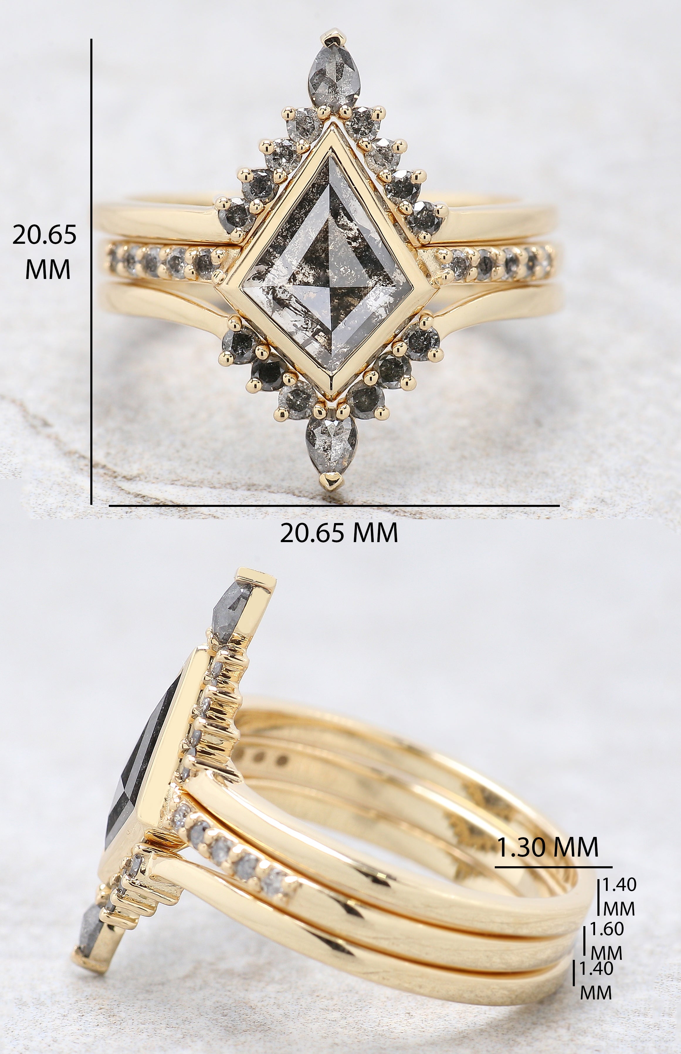 Kite Cut Salt And Pepper Diamond Ring 0.62 CT 9.80 MM Kite Diamond Wedding Ring Set Yellow Gold Silver Engagement Ring Gift For Her KDN2601