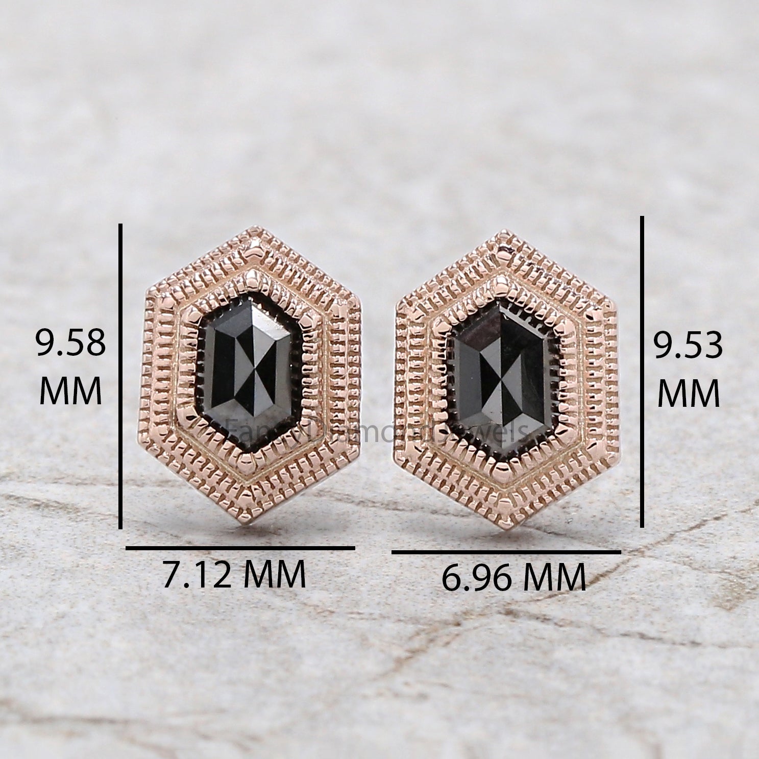 Hexagon Cut Black Diamond Earring 0.67 Ct 5.60 MM Hexagon Diamond Earring 14K Solid Rose Gold Silver Engagement Earring Gift For Her QL2740