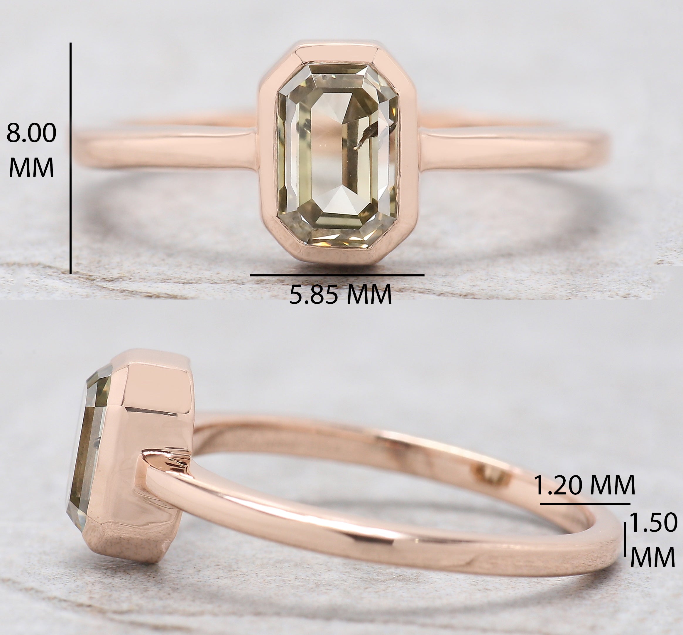 Emerald Cut White-K Color Diamond Ring 1.17 Ct 6.83 MM Emerald Diamond Wedding Ring 14K Rose Gold Engagement Ring Gift For Her KDL2615