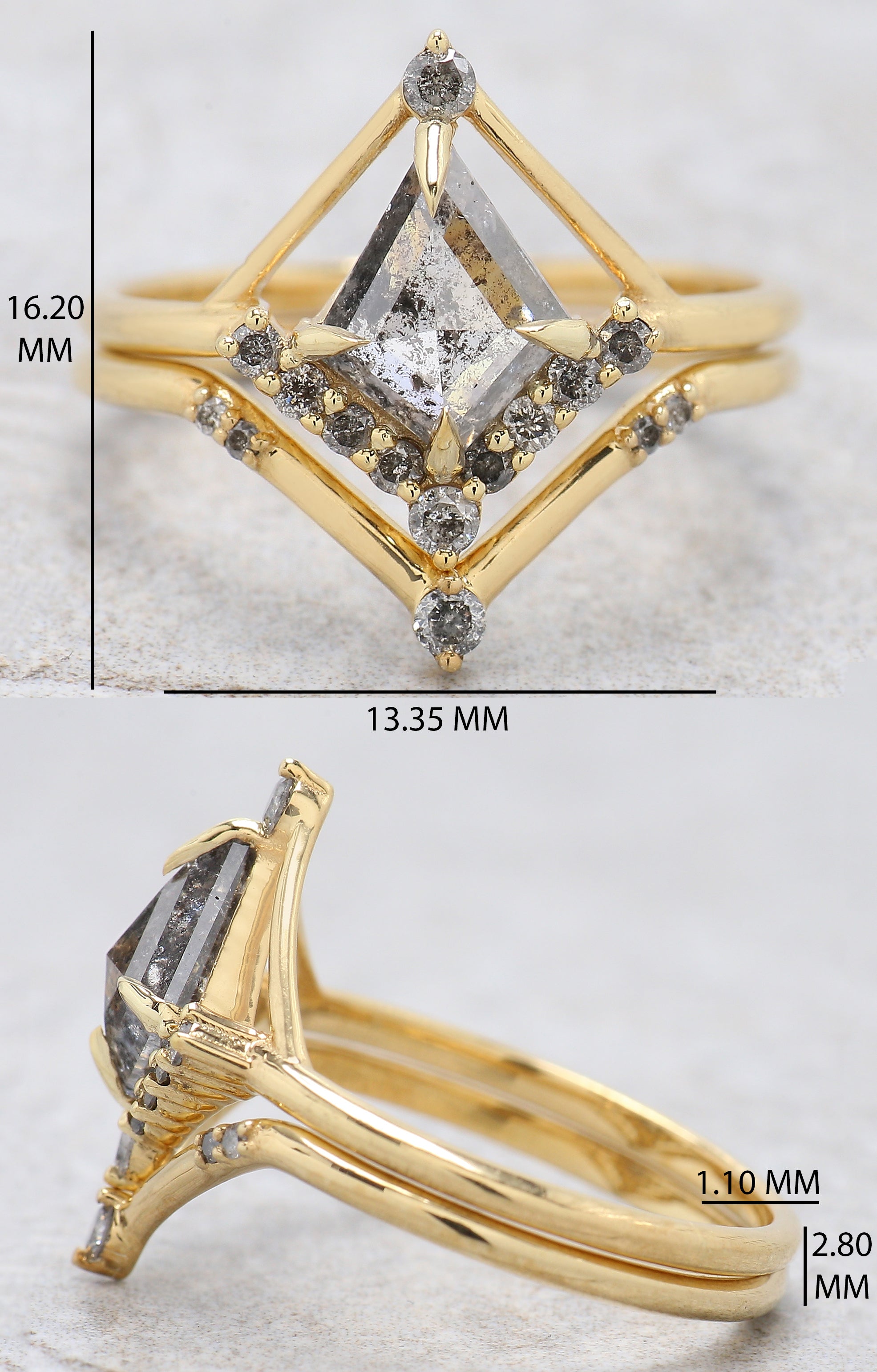 Kite Cut Salt And Pepper Diamond Ring 1.05 CT 8.55 MM Kite Diamond Wedding Ring Set Yellow Gold Silver Engagement Ring Gift For Her KDL3325