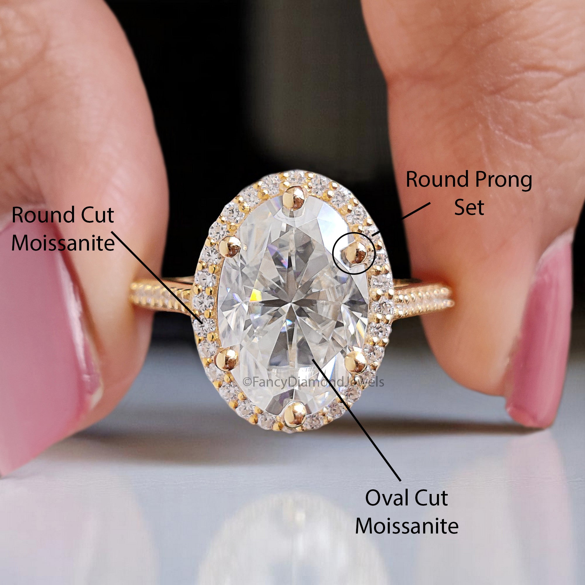 4.15 CT Oval Moissanite Engagement Ring Oval With Halo Setting Ring Colorless Oval Moissanite Wedding Ring Gift for Her Promise Ring FD364