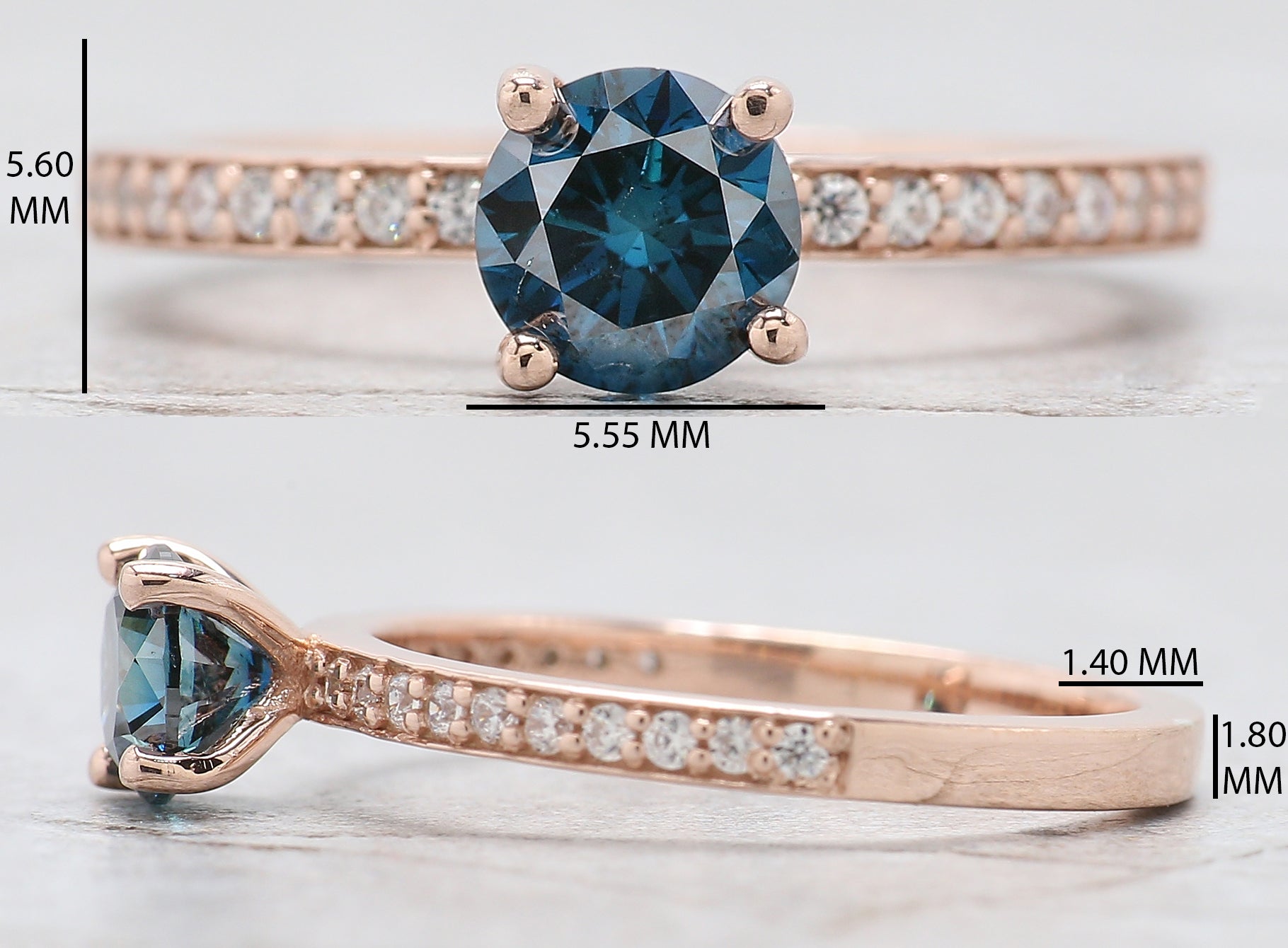Round Shape Blue Color Diamond Ring 0.74 Ct 5.60 MM Round Cut Diamond Ring 14K Solid Rose Gold Silver Engagement Ring Gift For Her QL1596