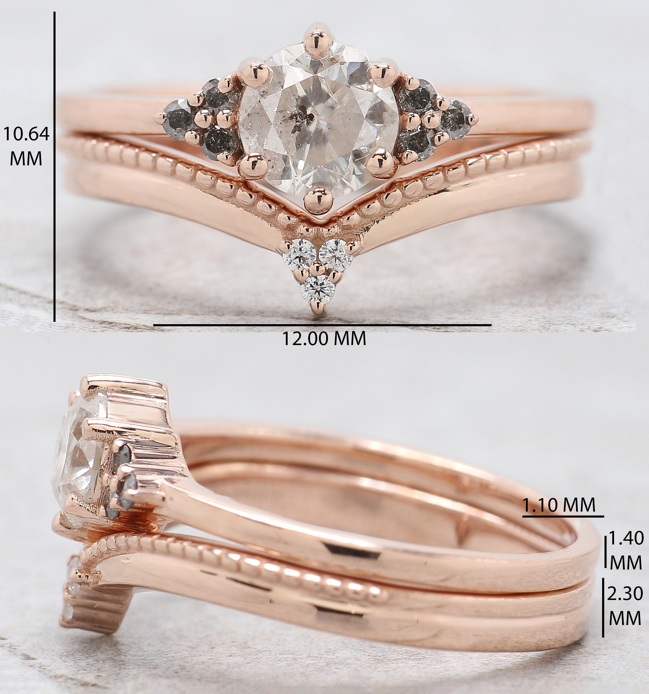 Round Cut Salt And Pepper Diamond Ring 0.73 Ct 5.60 MM Round Diamond Ring 14K Solid Rose Gold Silver Engagement Ring Gift For Her QN8155
