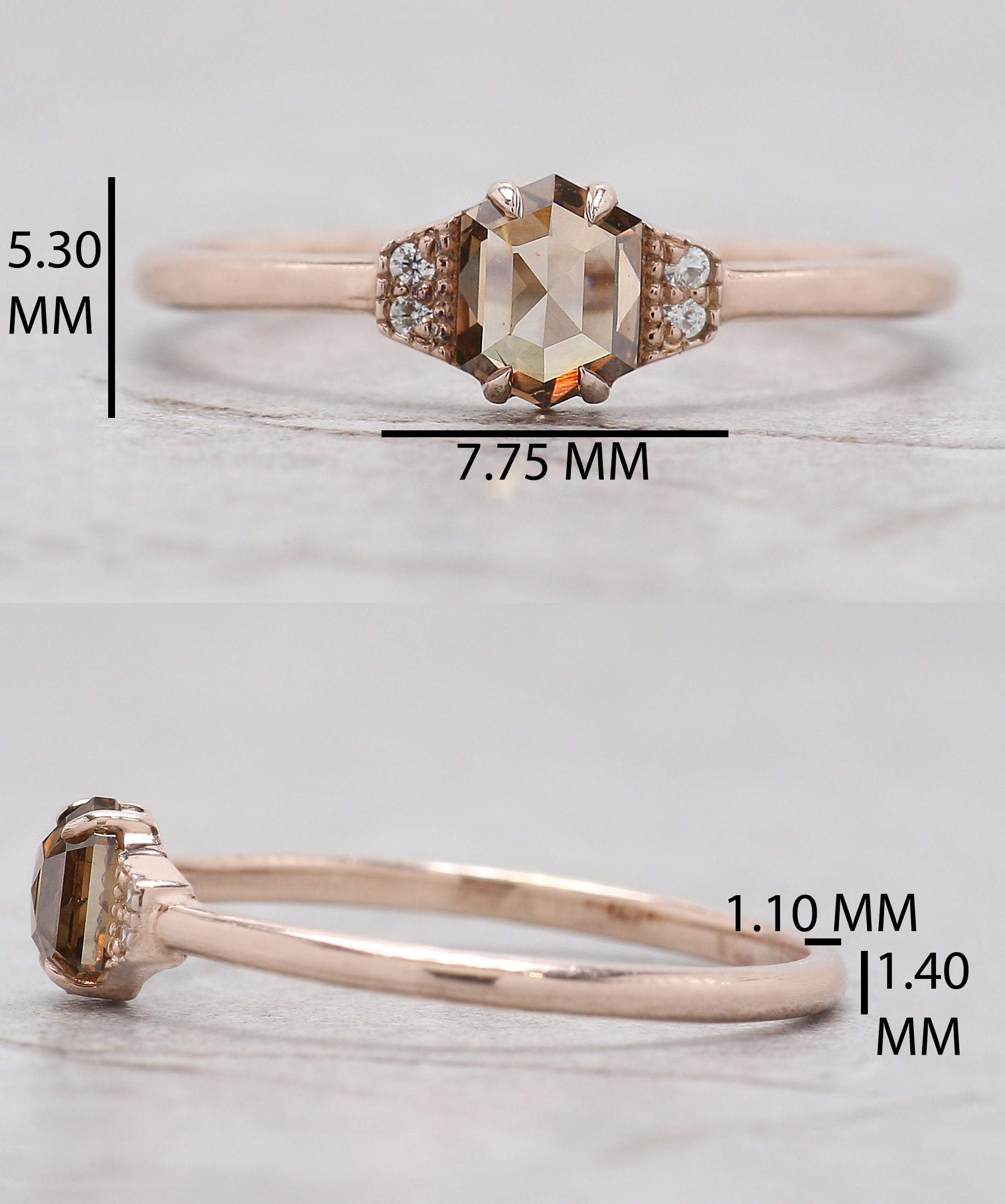 Hexagon Cut Brown Color Diamond Ring 0.51 Ct 5.20 MM Hexagon Diamond Ring 14K Solid Rose Gold Silver Engagement Ring Gift For Her QL655