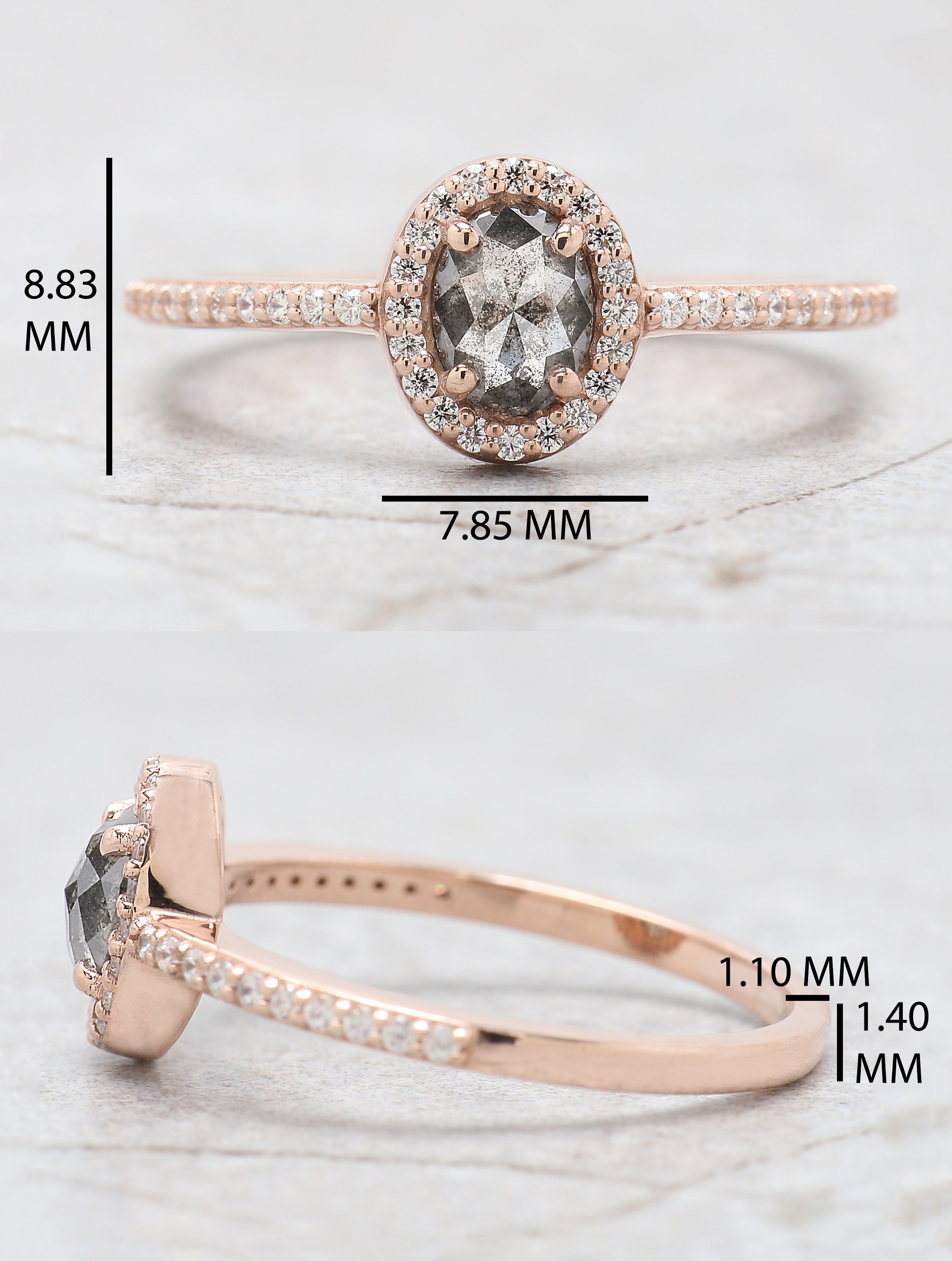 Oval Cut Salt And Pepper Diamond Ring 0.52 Ct 5.85 MM Oval Diamond Ring 14K Solid Rose Gold Silver Oval Engagement Ring Gift For Her QN1147