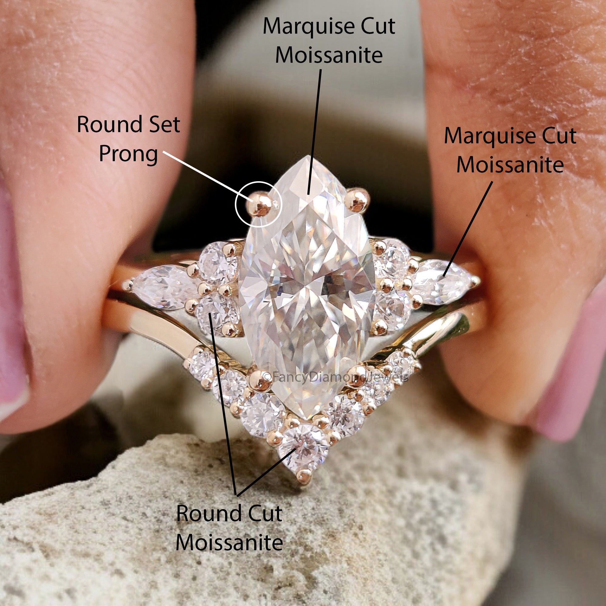 1.60 CT Marquise Cut Moissanite Engagement Ring set Vintage Bridal Set Yellow Gold Ring Women Curved Wedding Ring Promise Ring FD320