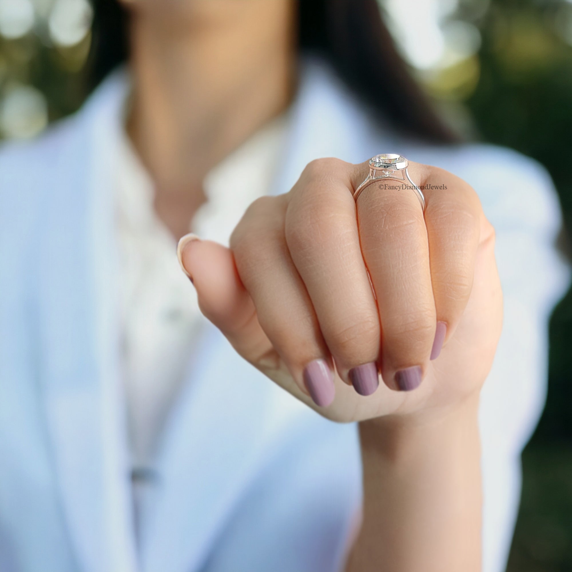 Old European Cut Engagement Ring White Gold Ring Round Moissanite Ring 2 CT Moissanite Bezel Setting Ring Promise Rings Gift For Her FD108