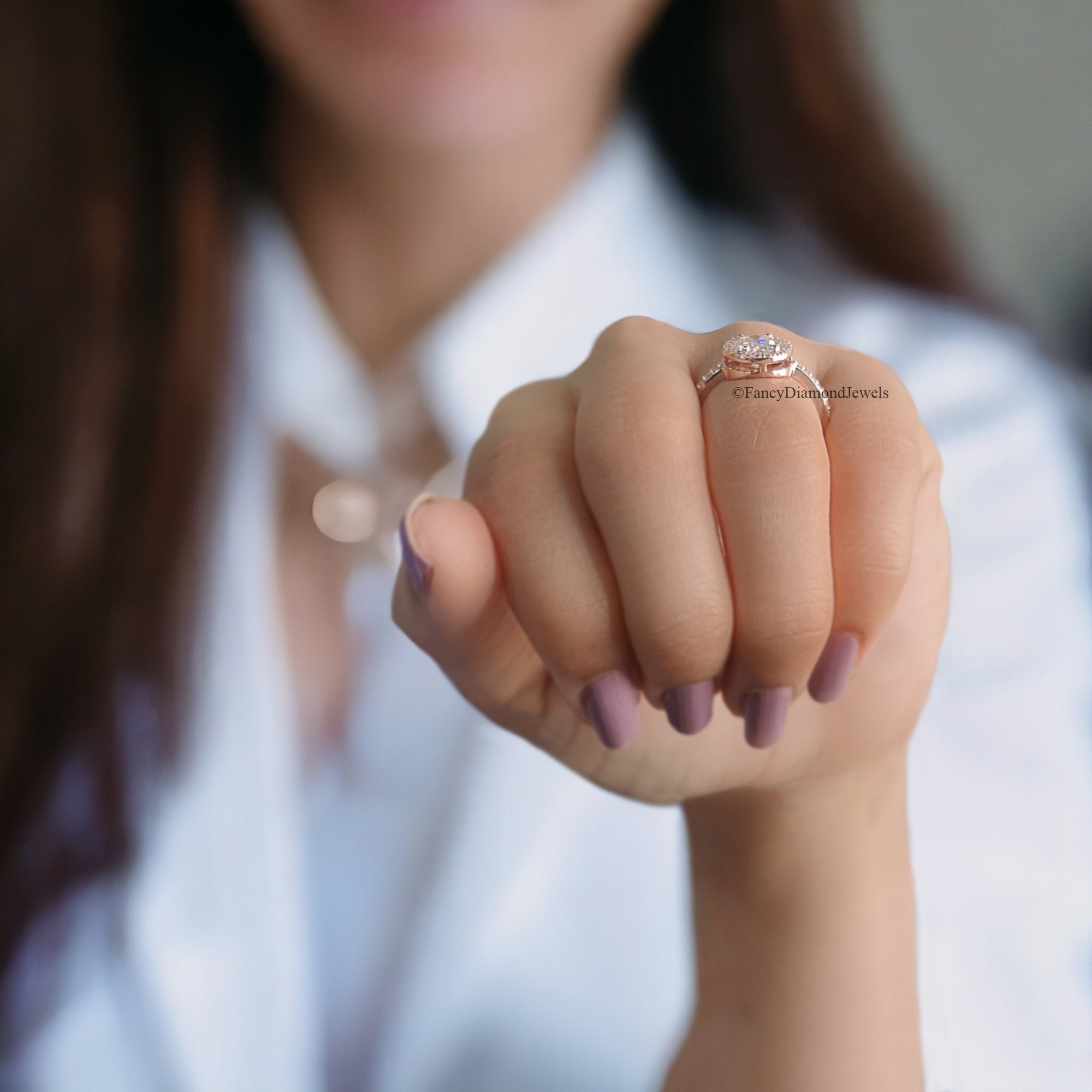 1.05 CT Oval Cut Moissanite Solitaire Ring 14K Rose Gold Engagement Ring Halo Setting Statement Ring Gift For Her Anniversary Ring FD93