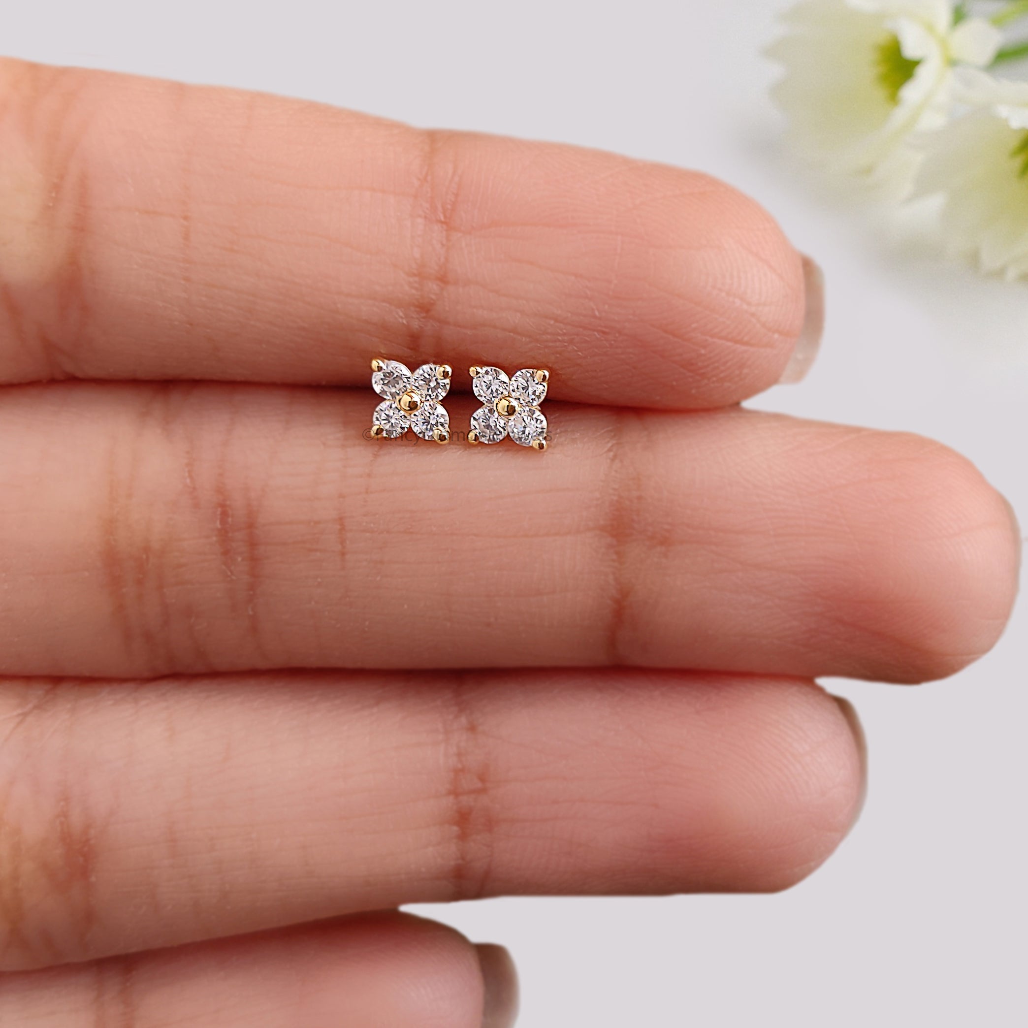 Flower Stud Earring Round White Diamond Earring Round Brilliant Shape Earring Prong Earring Engagement Earring Gift For Her FD509