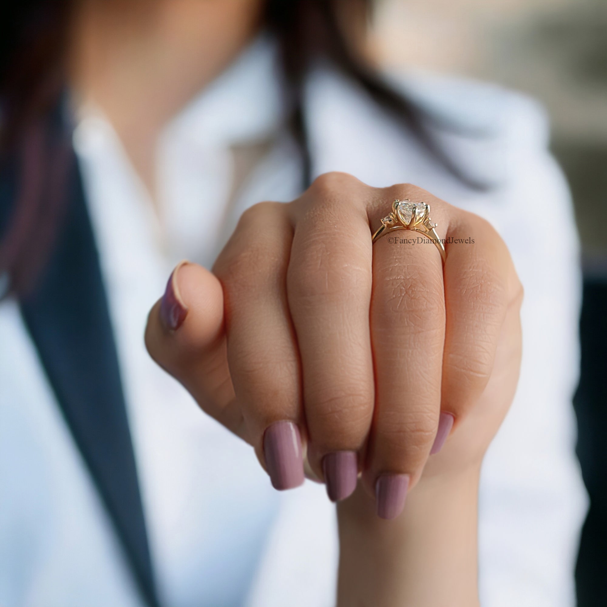2 Carat Marquise Shape Colorless Engagement Ring With Side Accent Stones Wedding Ring Anniversary Ring 14K Solid Real Yellow Gold Ring FD74