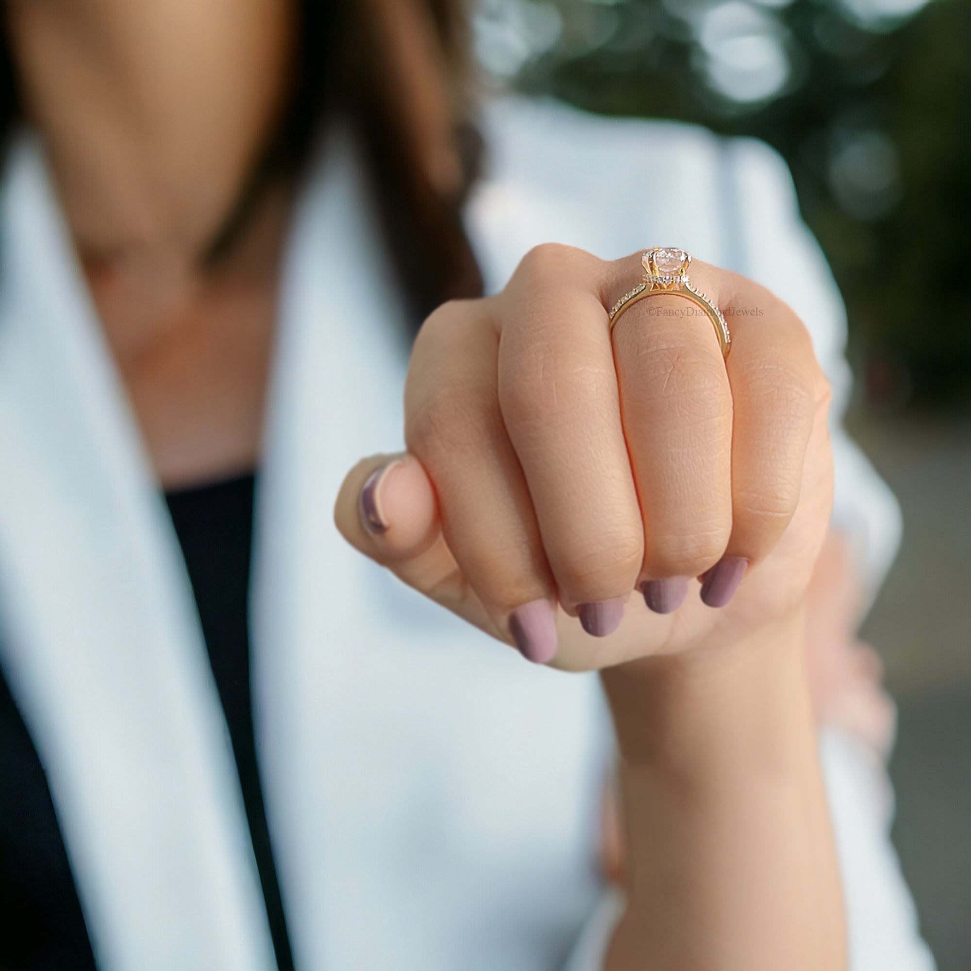 2.30 CT Cushion Ice Crushed Colorless Moissanite Engagement Ring Hidden Halo Ring Claw Prongs Solid White Gold Ring Wedding Ring Set FD116