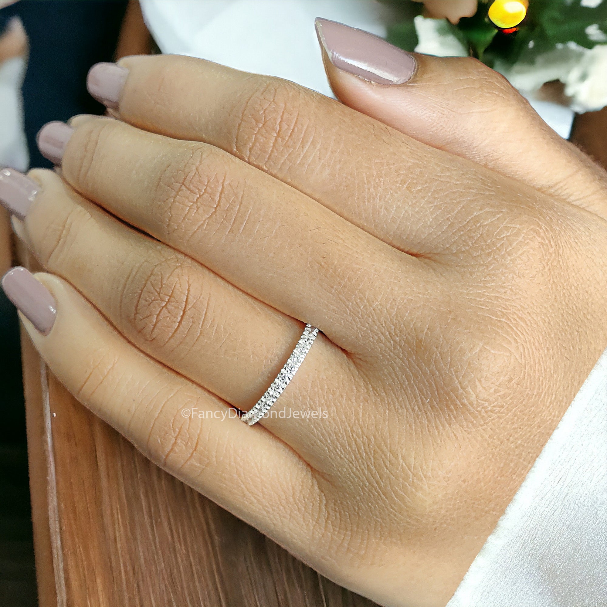 Round Brilliant Cut Colorless Moissanite Band 1.50/1.70/2.0 MM Eternity Wedding Band Half Eternity Anniversary Gift for Her Bridal Band FD09