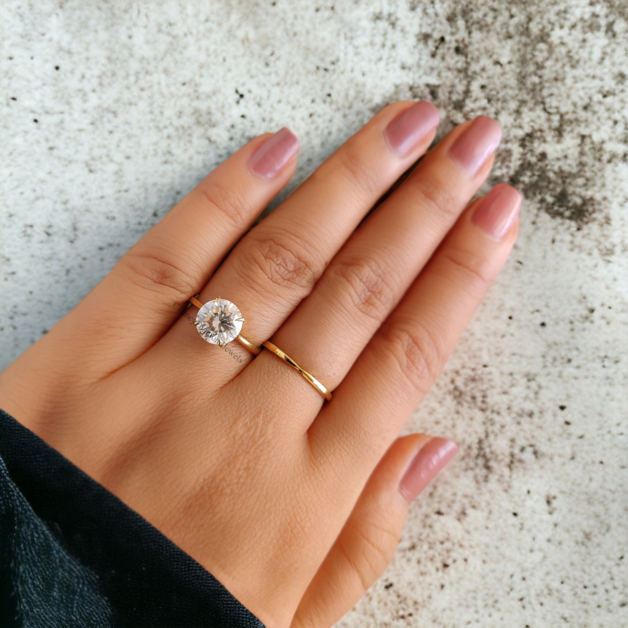 Round Moissanite Bridal Ring Colorless Moissanite Wedding Ring Solid Gold Anniversary Band Solitaire Moissanite Engagement Ring Set FD146