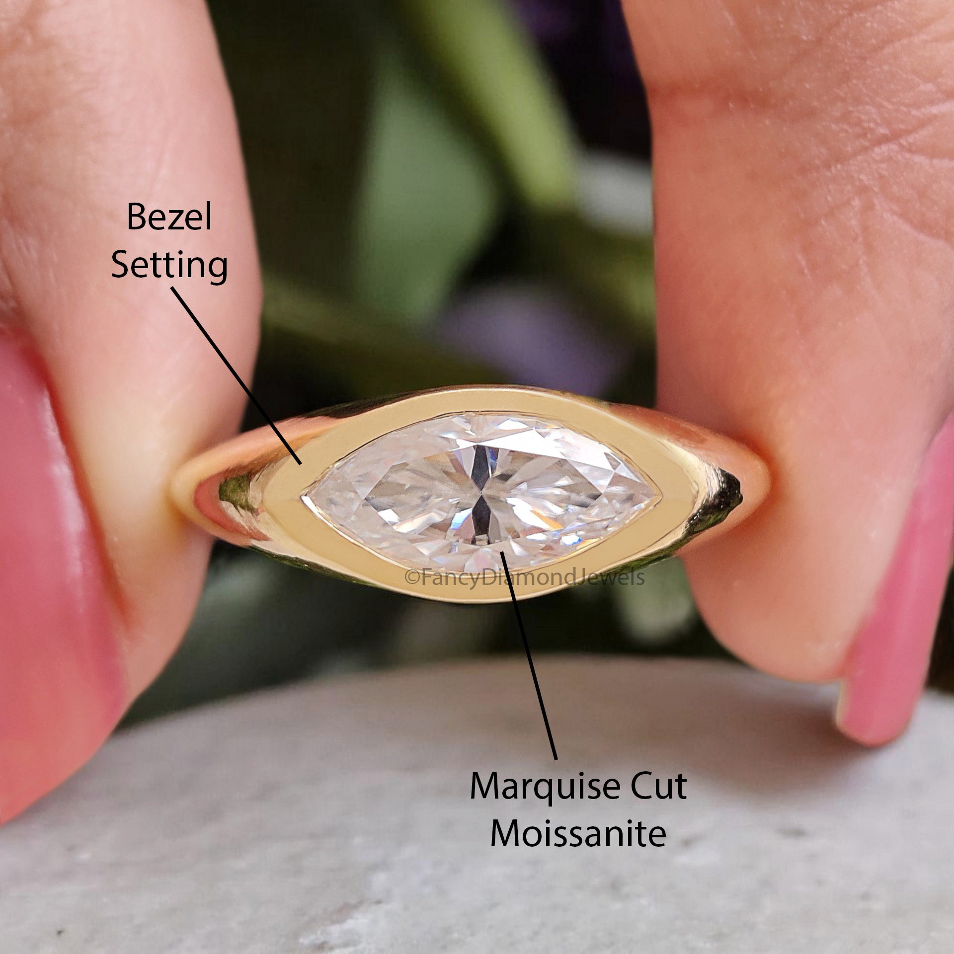 1.00 CT Marquise Cut Moissanite Engagement Ring Marquise Bezel Set Ring Solitaire Ring Wedding Ring Yellow Gold Ring Promise Ring FD361