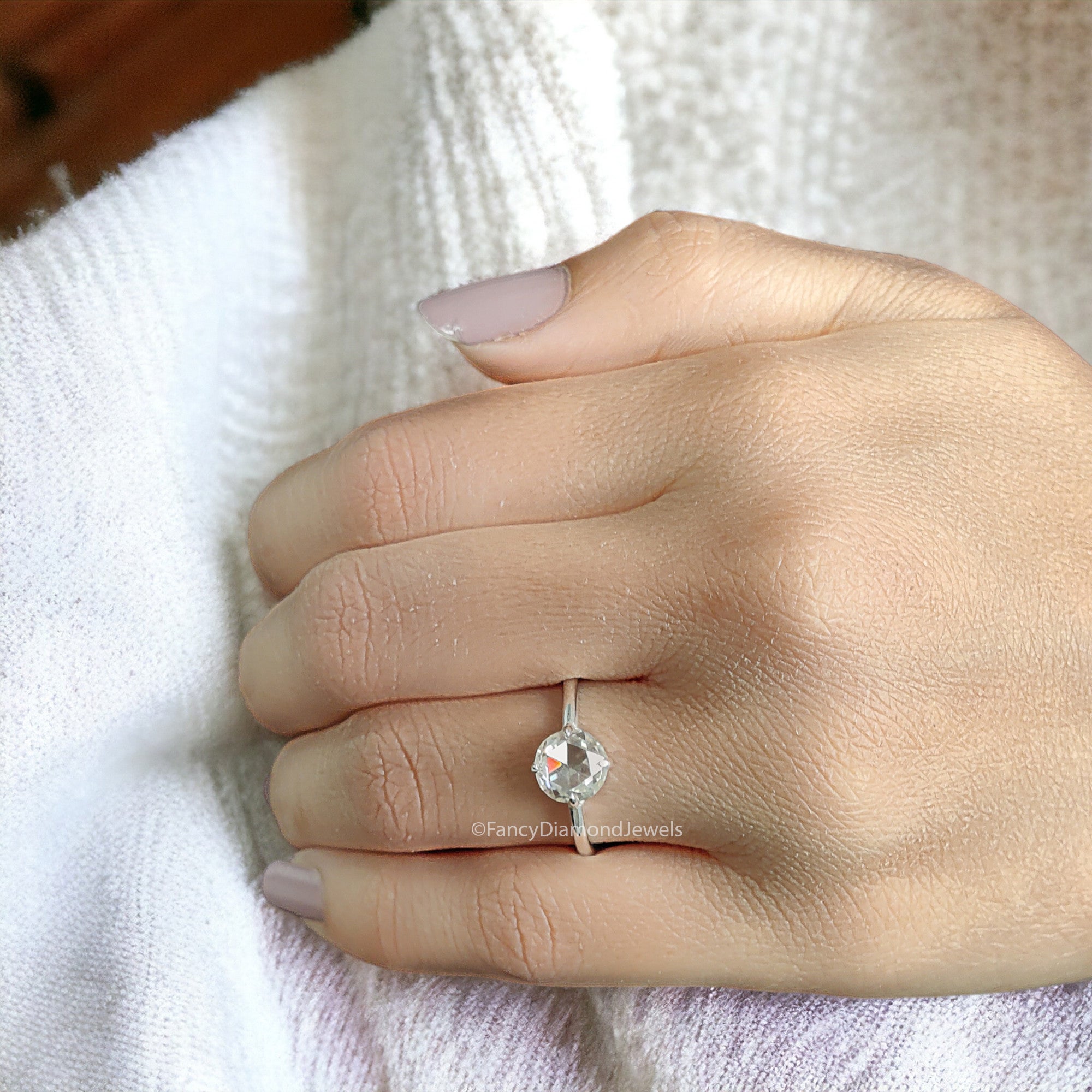 1.00 CT Round Rose Cut Colorless Moissanite Pointed Prong Simple Solitaire Engagement Ring Wedding Ring Anniversary Ring Bridal Ring FD22