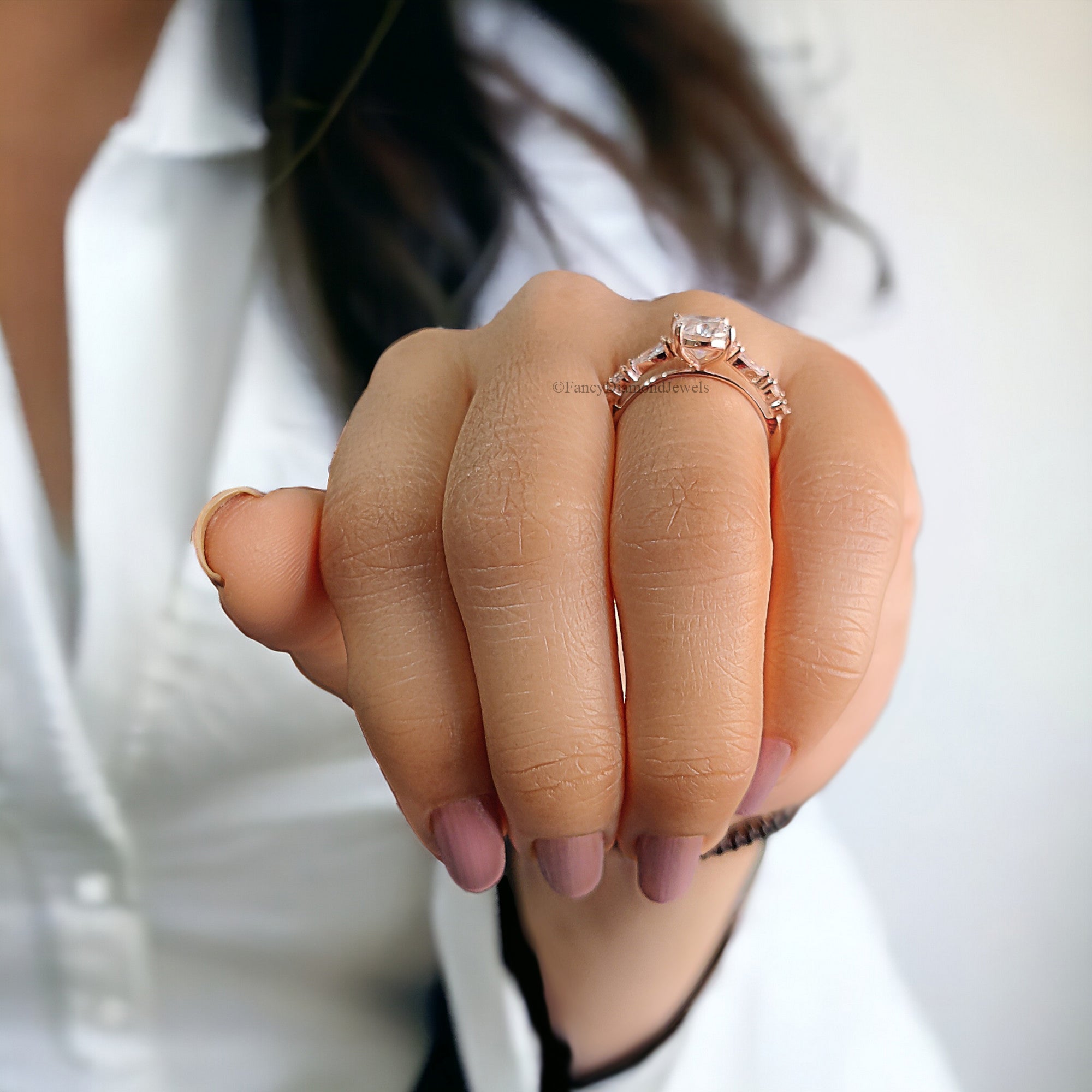 Oval Cut Moissanite Engagement Ring Stacking ring 14K/18K Rose Gold vintage Unique Pear Diamond Cluster Ring Women Wedding Bridal Ring FD42