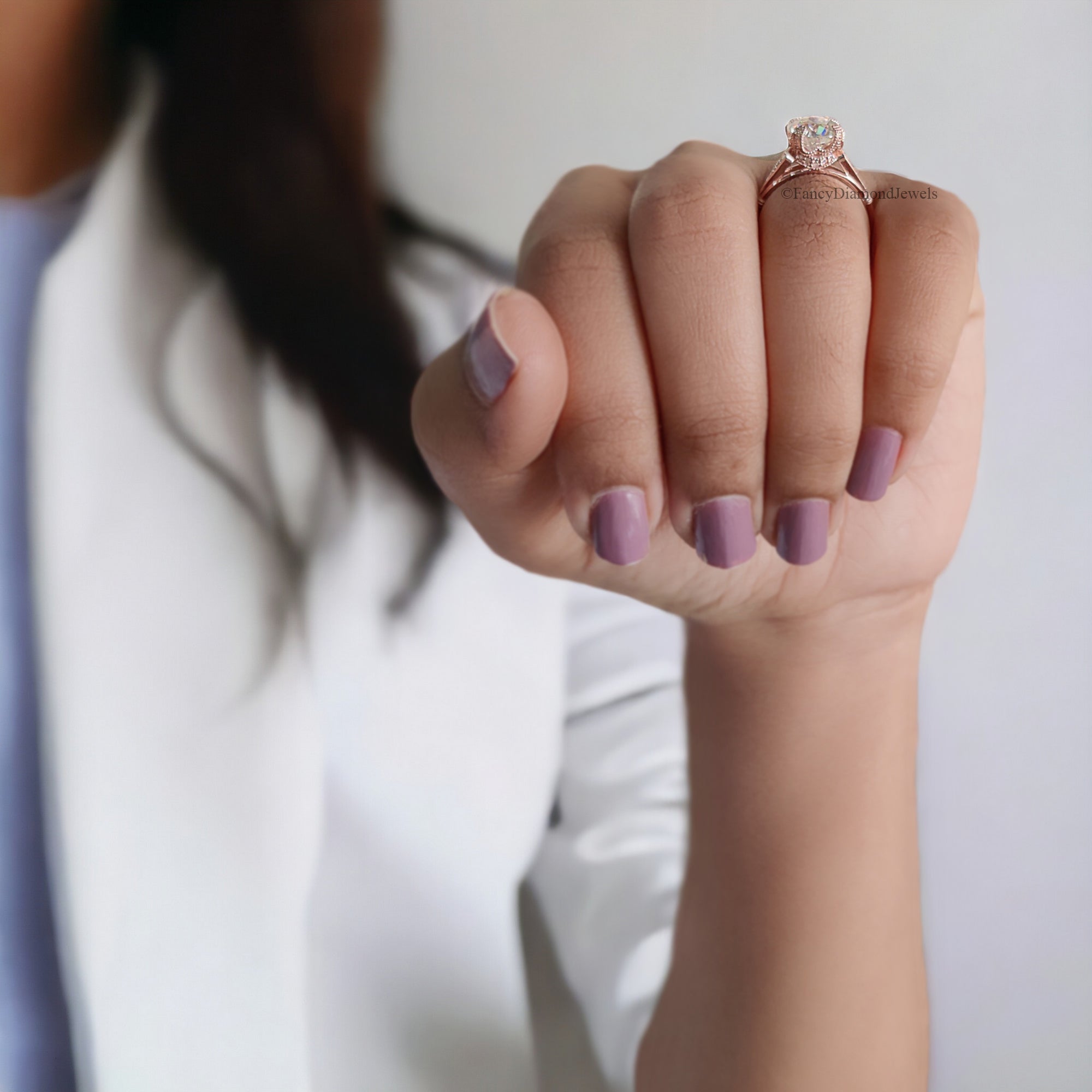 Old European Cut Engagement Ring Rose Gold Ring Round Moissanite Ring 2 CT Moissanite Milgrain Setting Ring Promise Ring For Her FD270