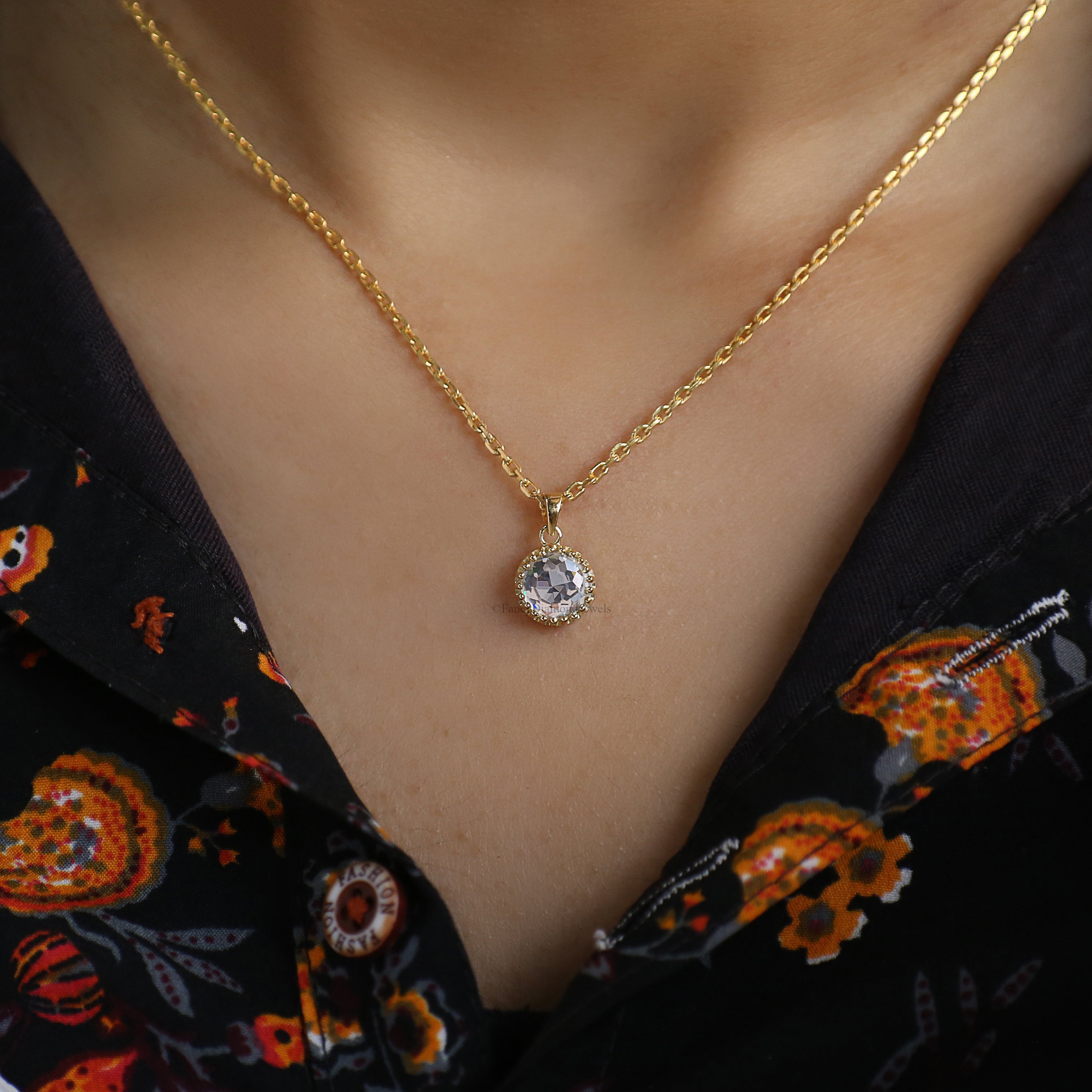 Antique Rose Cut Pendant 2.00 CT Round Rose Cut Colorless Moissanite Pendant Pendant For Women Bezel Set Milgrain Pendant Gift for Her FD136