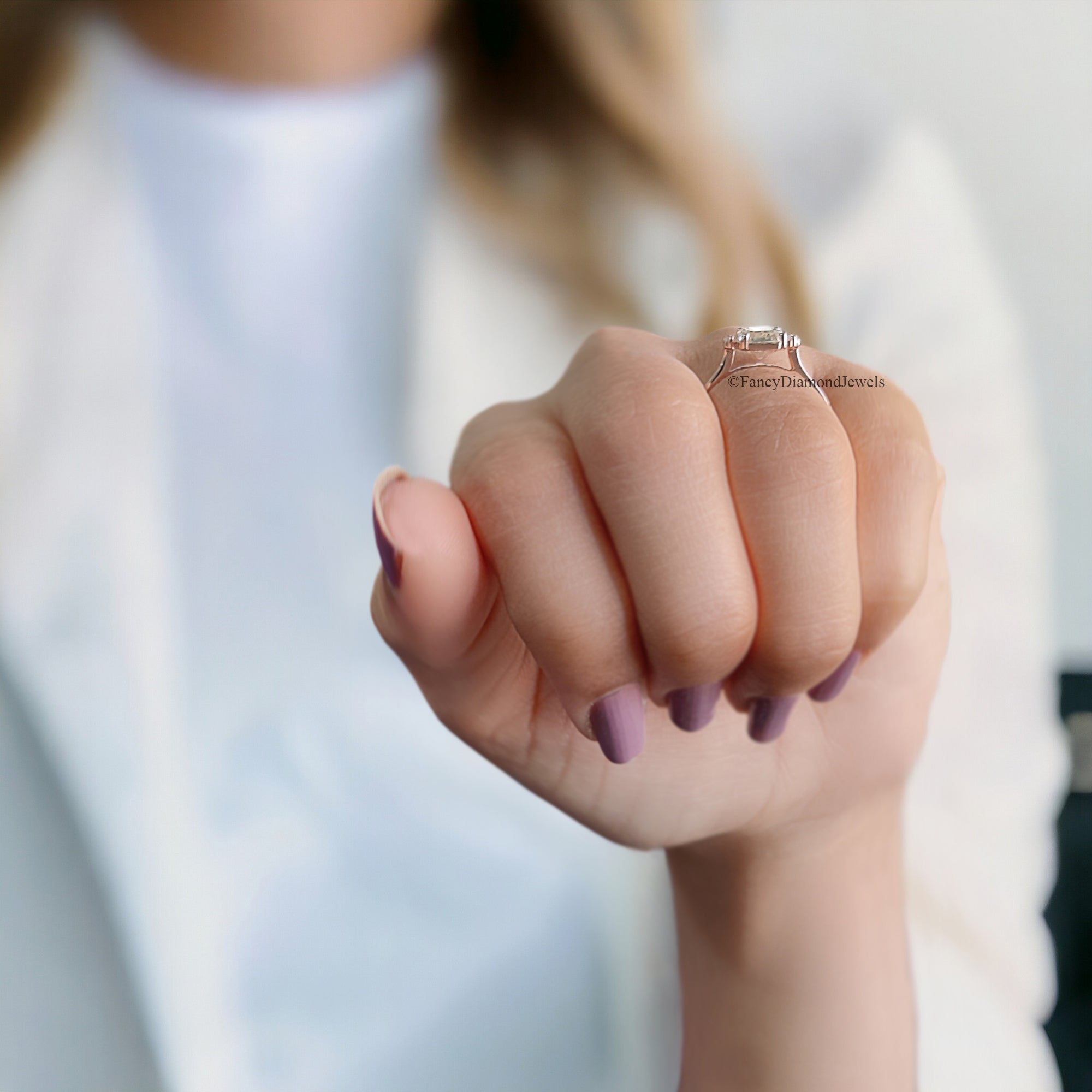 Three Stone Ring Emerald With Side Baguettes 1.50 CT Colorless Emerald Moissanite Engagement Ring Wedding Ring Rose Gold Designer Ring FD95