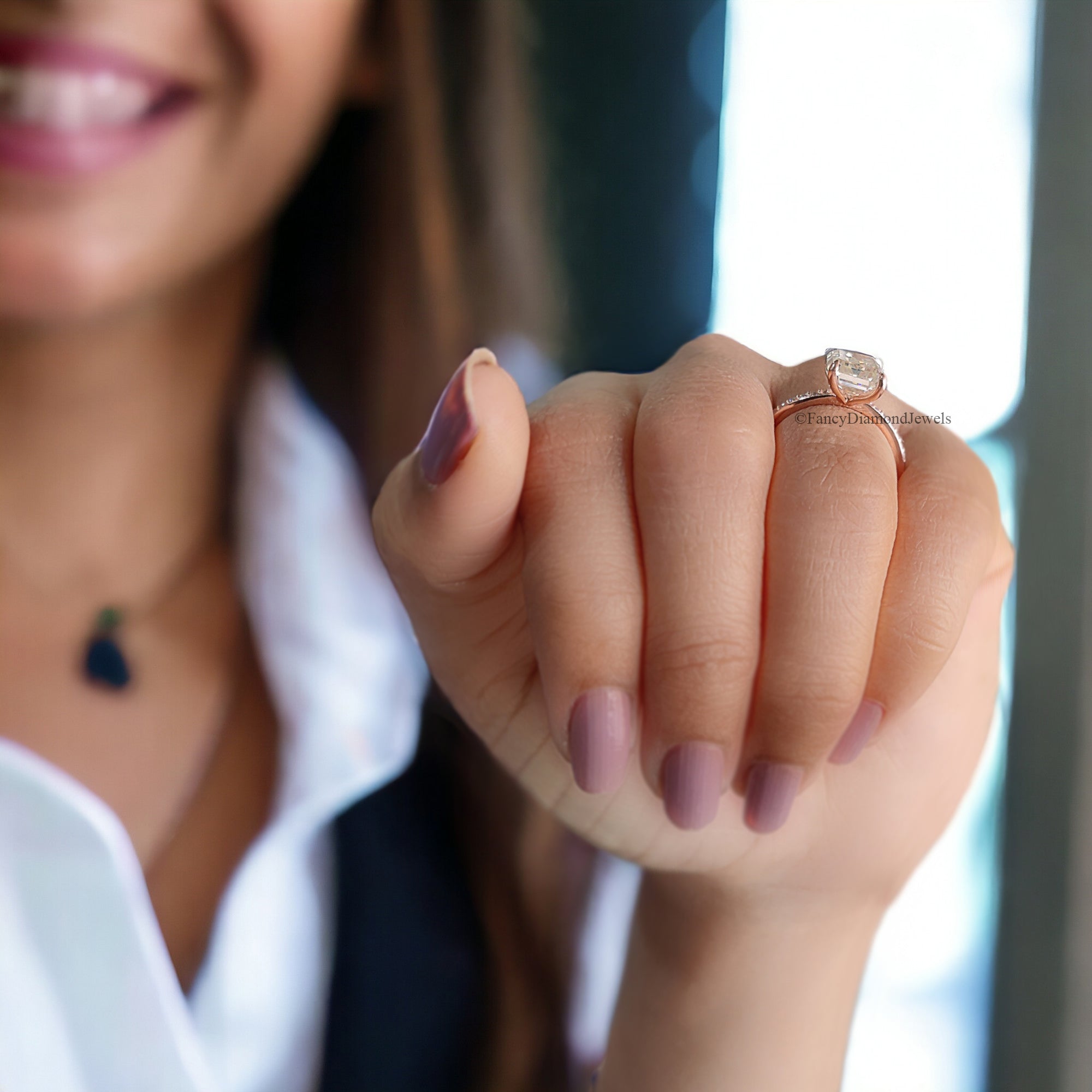 Handmade Custom Ring Emerald Cut Colorless Moissanite Engagement Ring 4 Prongs Wedding Promise Ring 14K Solid Gold Ring Stacking Rings FD72