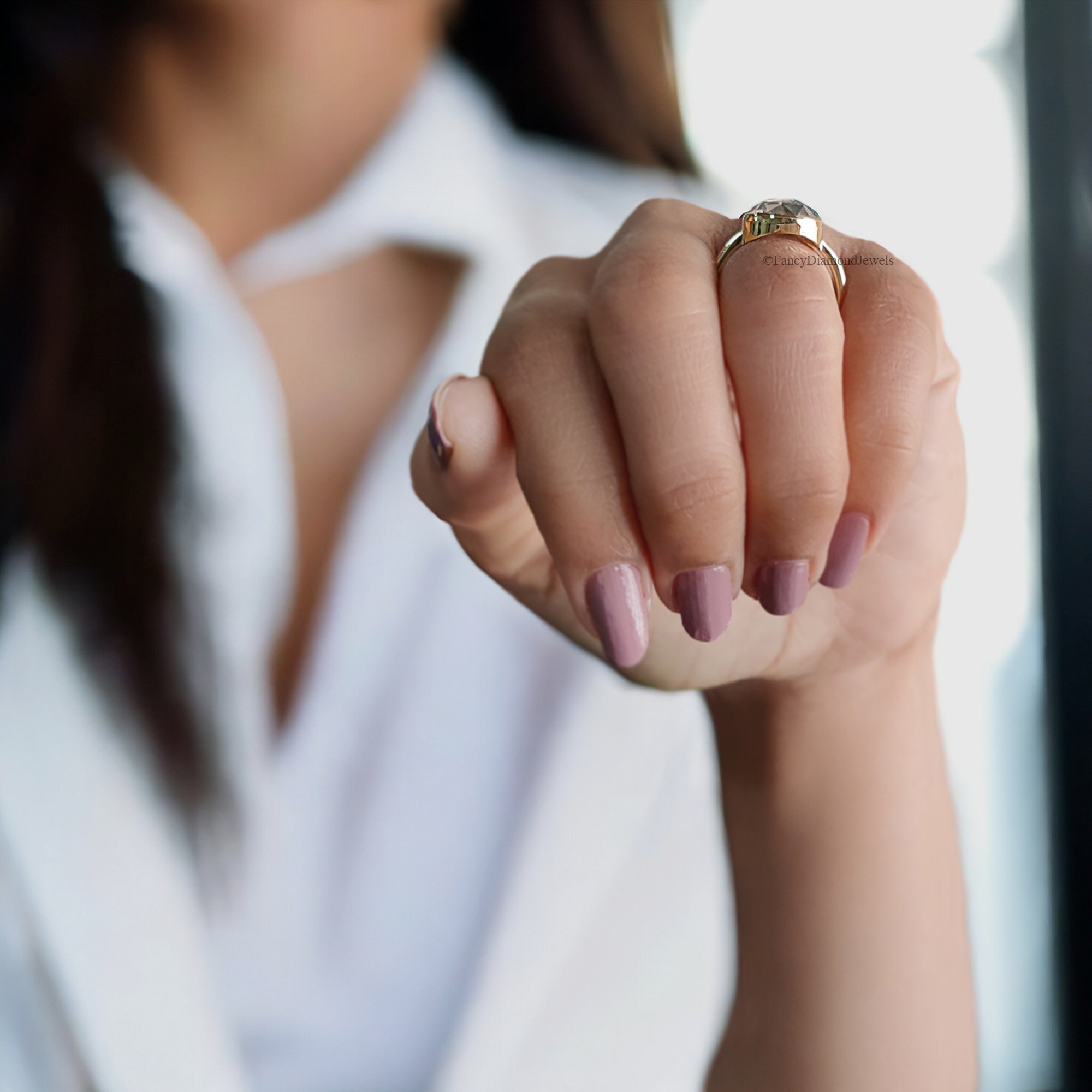 Singular Bezel Set Round Rose Cut Moissanite Engagement Ring 2.65 CT Round Rose Cut Classic Simple Solitaire Moissanite Wedding Ring FD203