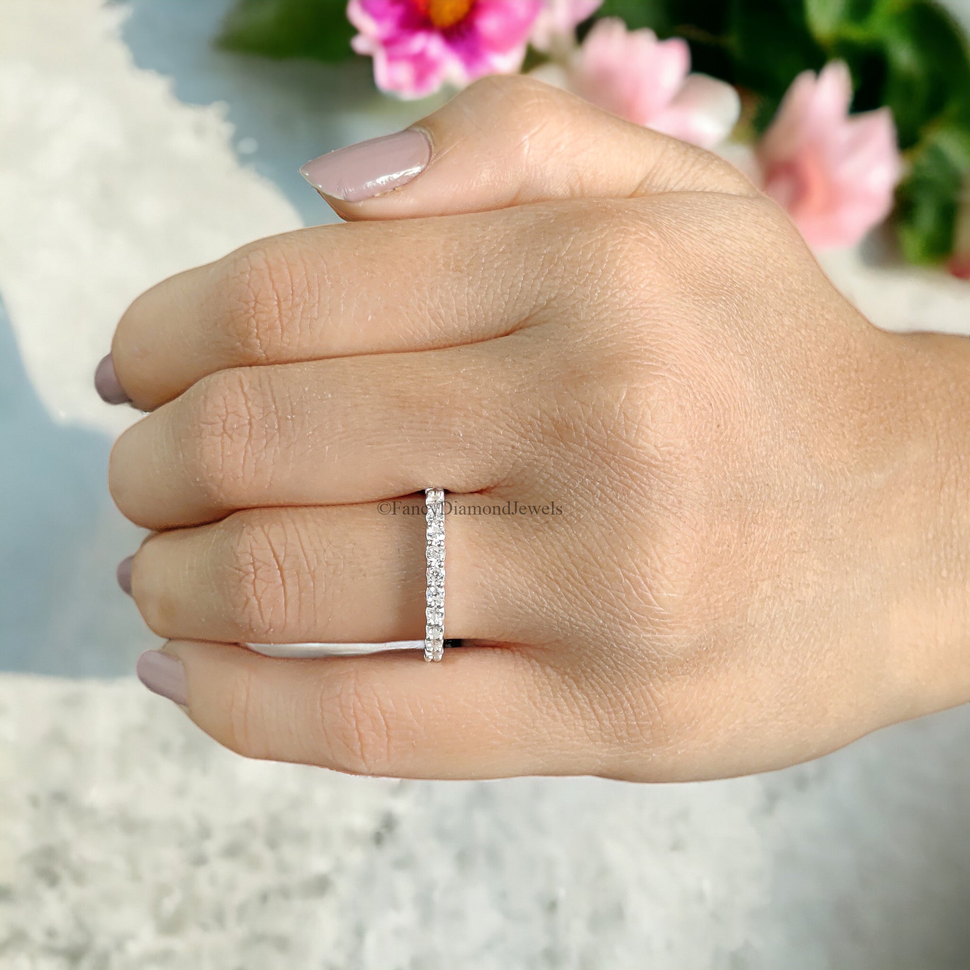 Round Brilliant Cut Colorless Moissanite Band 1.50/1.70/2.0 MM Eternity Wedding Band Half Eternity Anniversary Gift for Her Bridal Band FD21