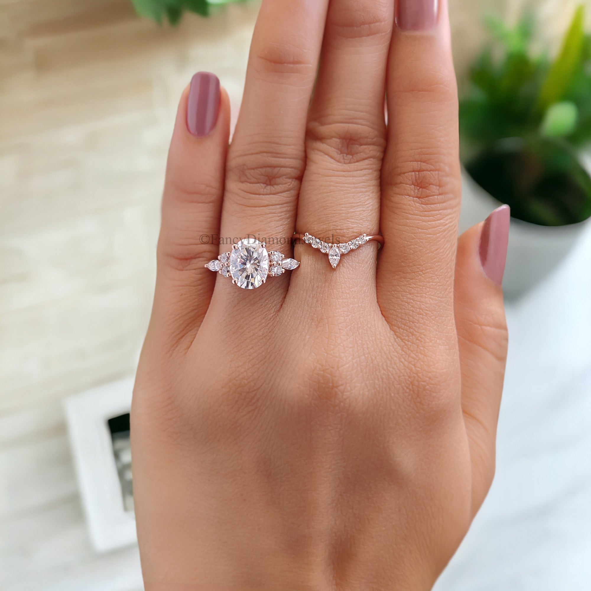 Oval Moissanite engagement ring set vintage unique rose gold engagement ring women Marquise Cluster ring wedding Bridal Promise ring FD119